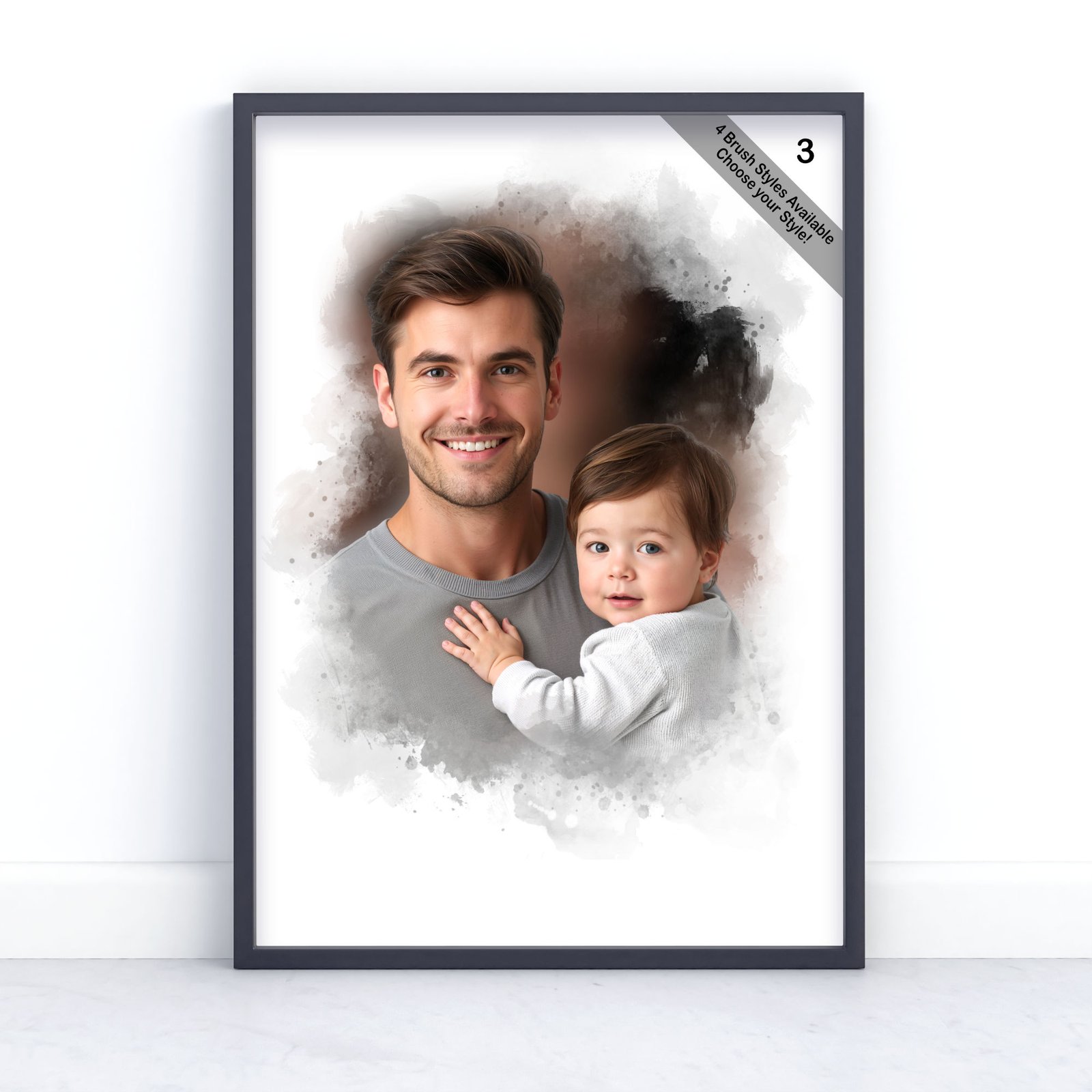 Father and Child Portrait | Custom Watercolour from Photo | Design Set 2 5 square frame