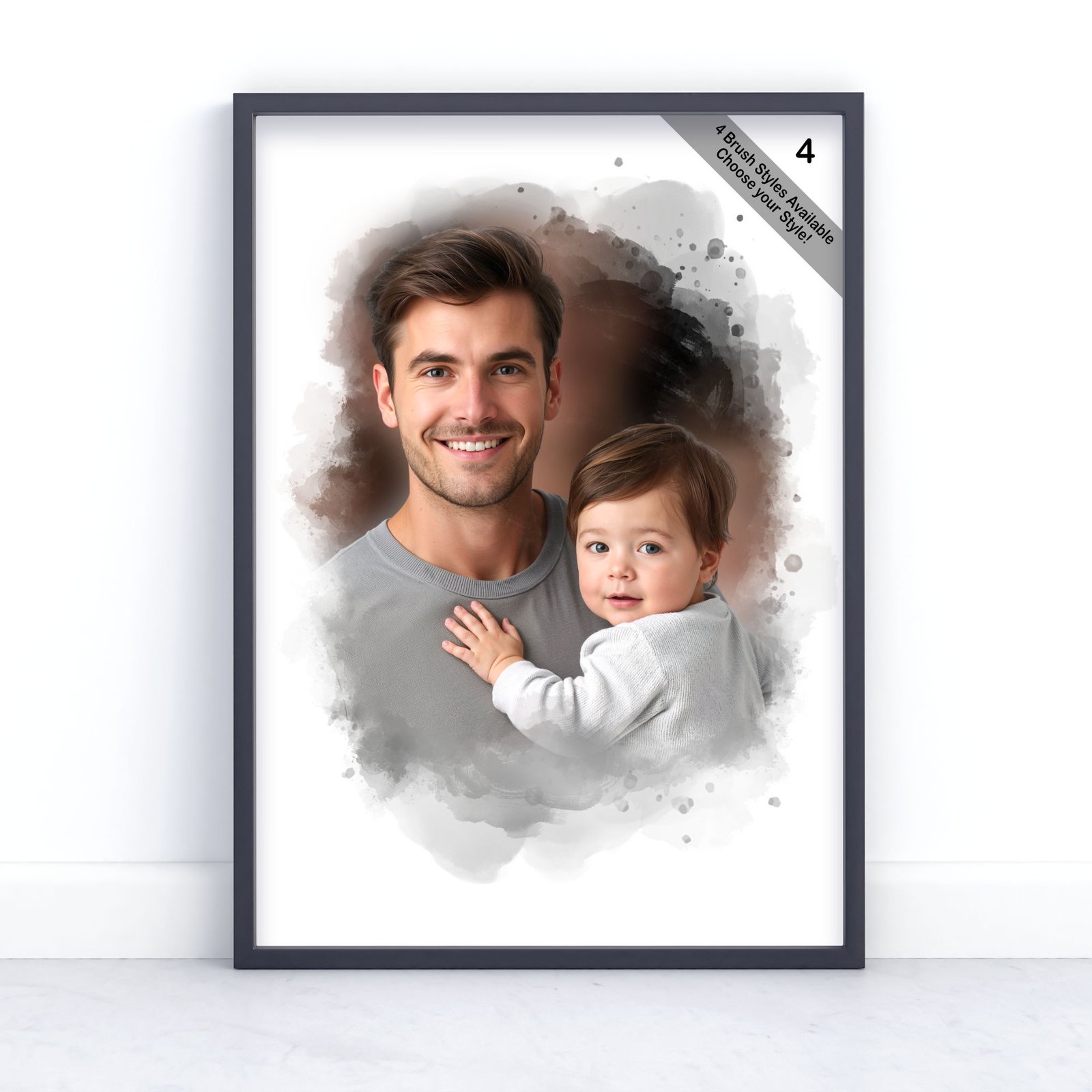 Father and Child Portrait | Custom Watercolour from Photo | Design Set 2 6 square frame