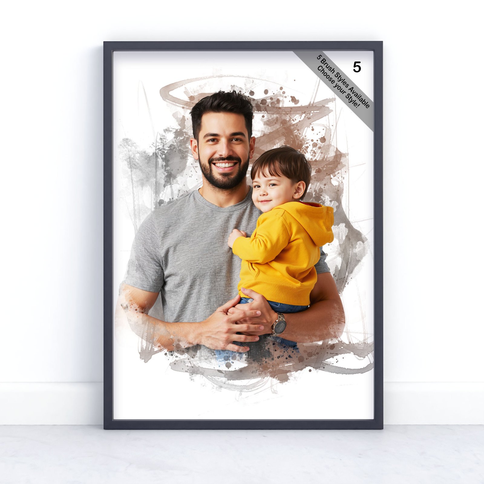 Father and Child Portrait | Custom Watercolour from Photo | Design Set 6 7 father and child portrait | custom watercolour from photo | design set 6