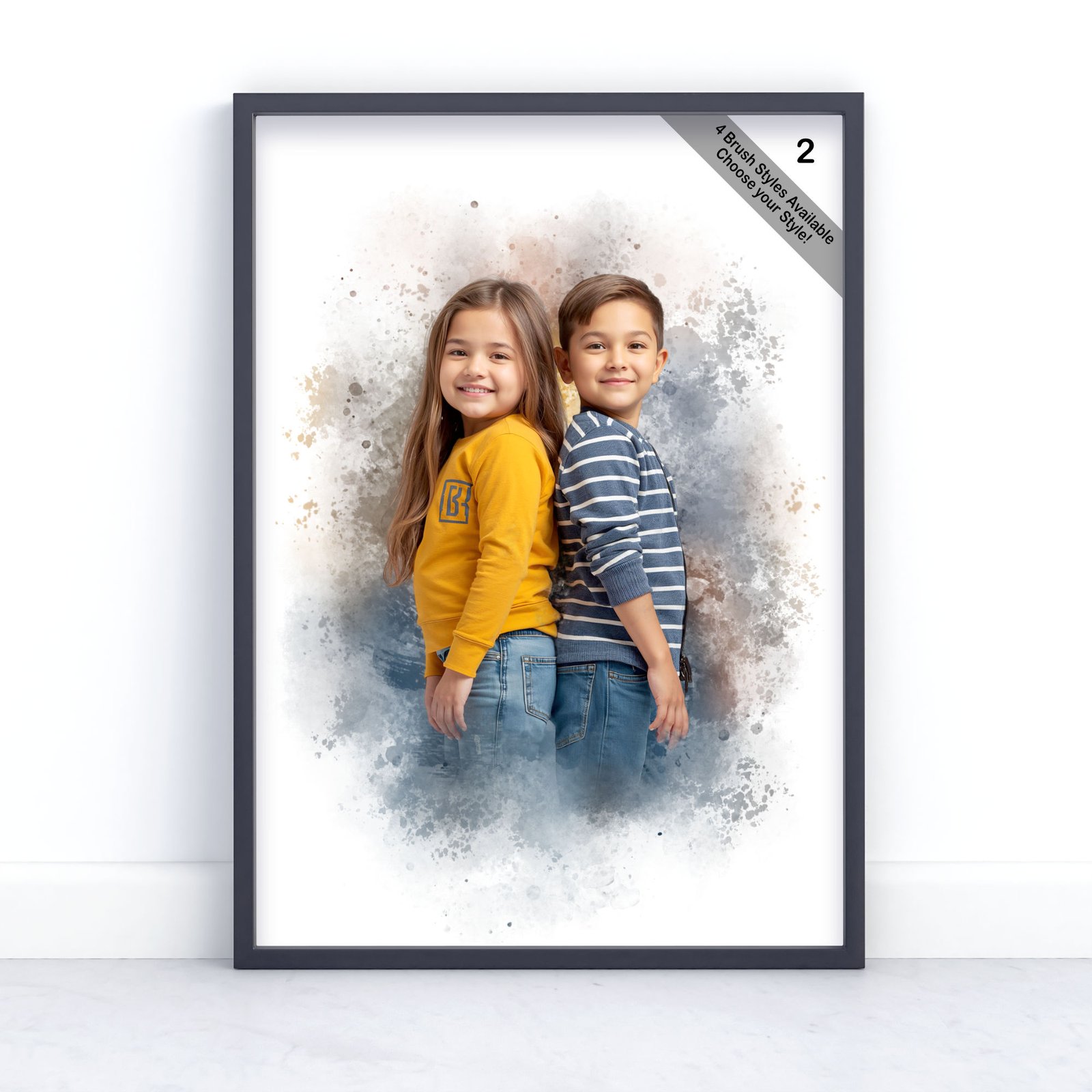 Children Portrait | Custom Watercolour Illustration from Photo | Design Set 1 4 square frame