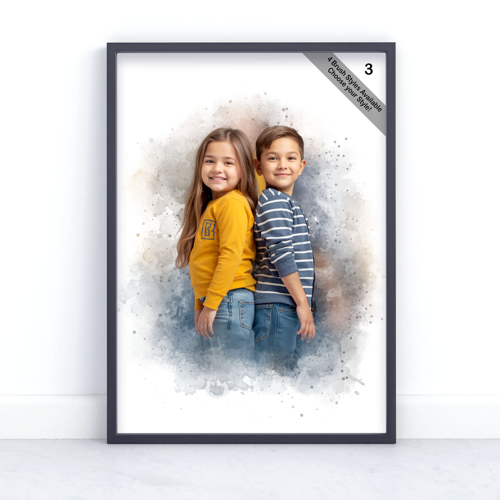Children Portrait | Custom Watercolour Illustration from Photo | Design Set 1 5 square frame