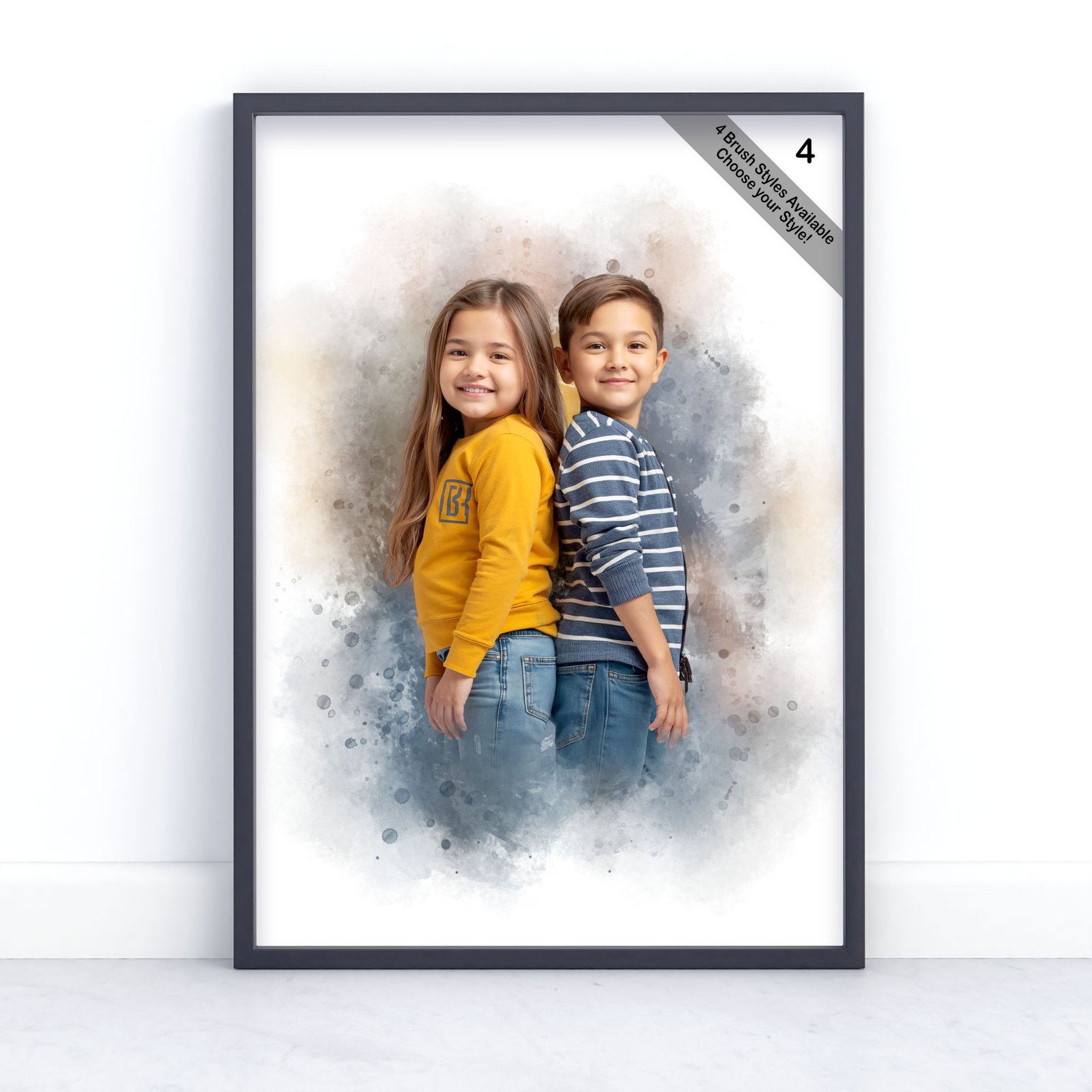 Children Portrait | Custom Watercolour Illustration from Photo | Design Set 1 6 square frame