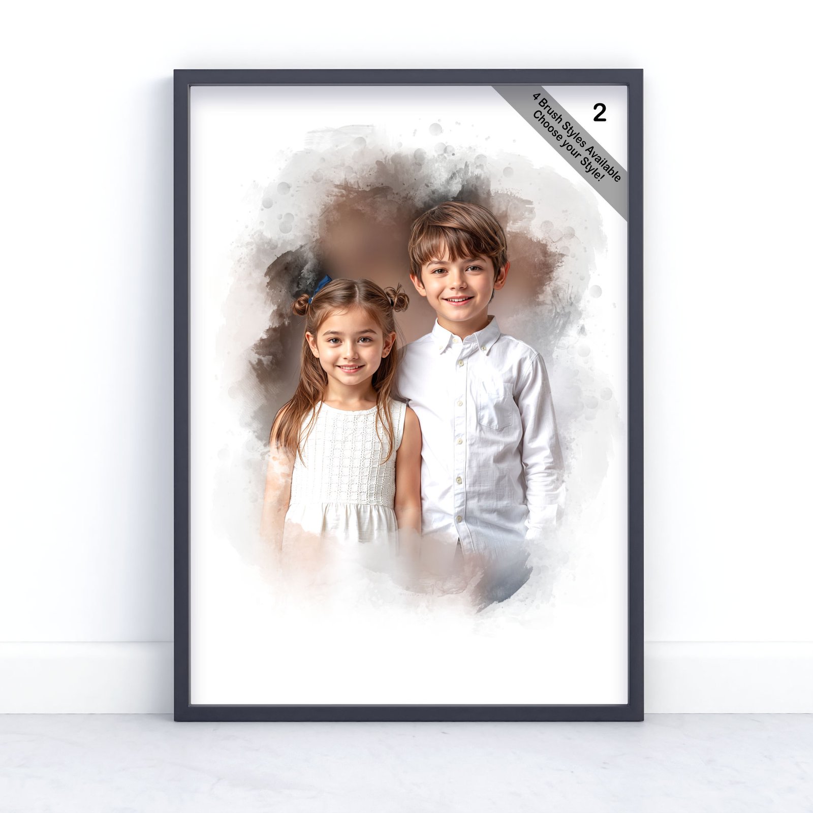 Children Portrait | Custom Watercolour Illustration from Photo | Design Set 2 4 square frame