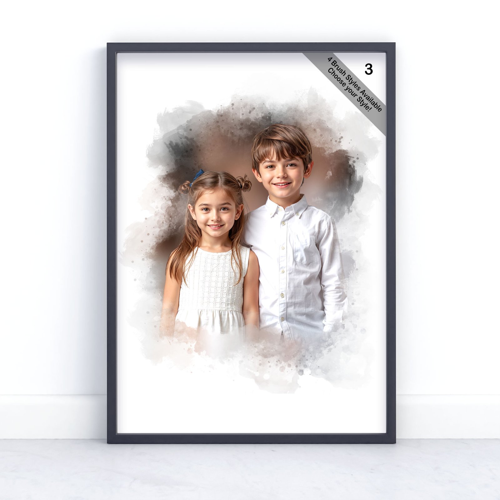 Children Portrait | Custom Watercolour Illustration from Photo | Design Set 2 5 square frame
