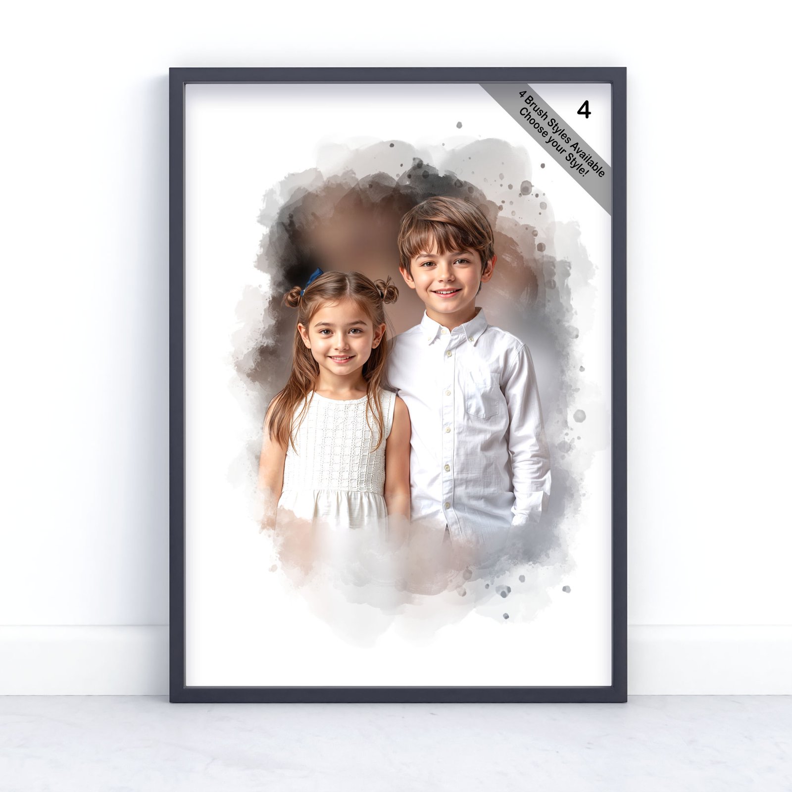 Children Portrait | Custom Watercolour Illustration from Photo | Design Set 2 6 square frame