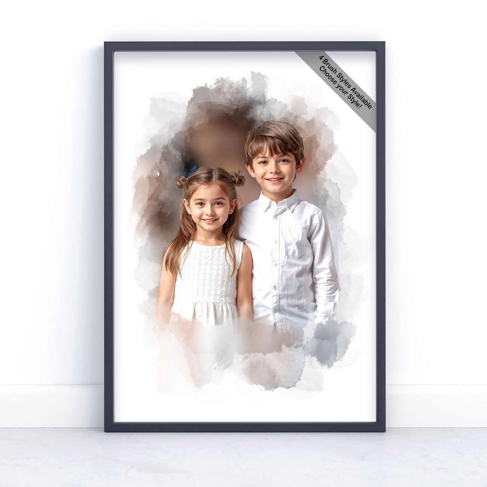 Children Portrait | Custom Watercolour Illustration from Photo | Design Set 2 1 custom watercolour children portrait created from customer photo