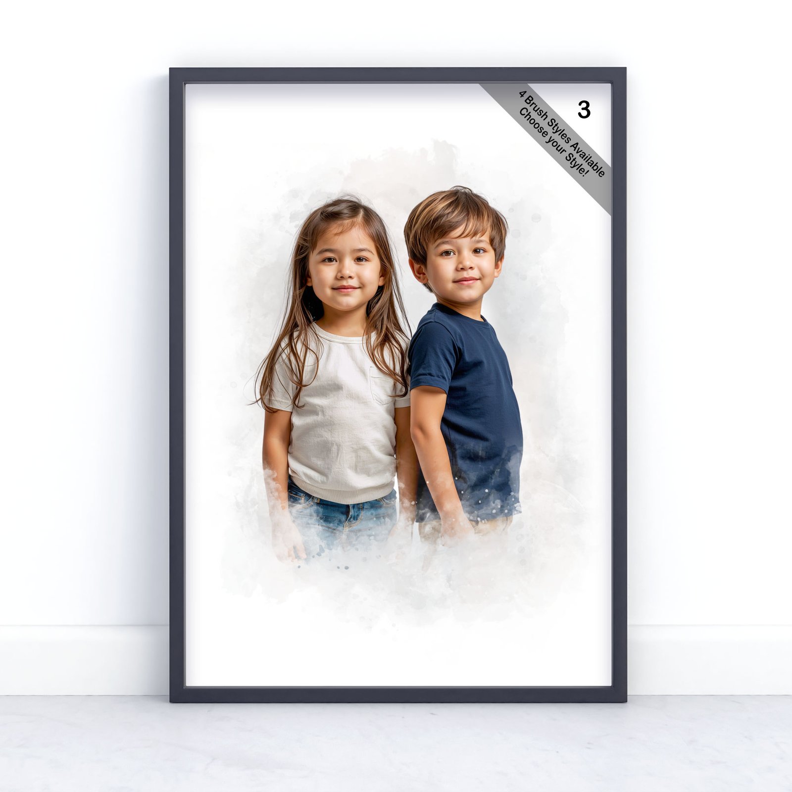Children Portrait | Custom Watercolour Illustration from Photo | Design Set 3 5 square frame