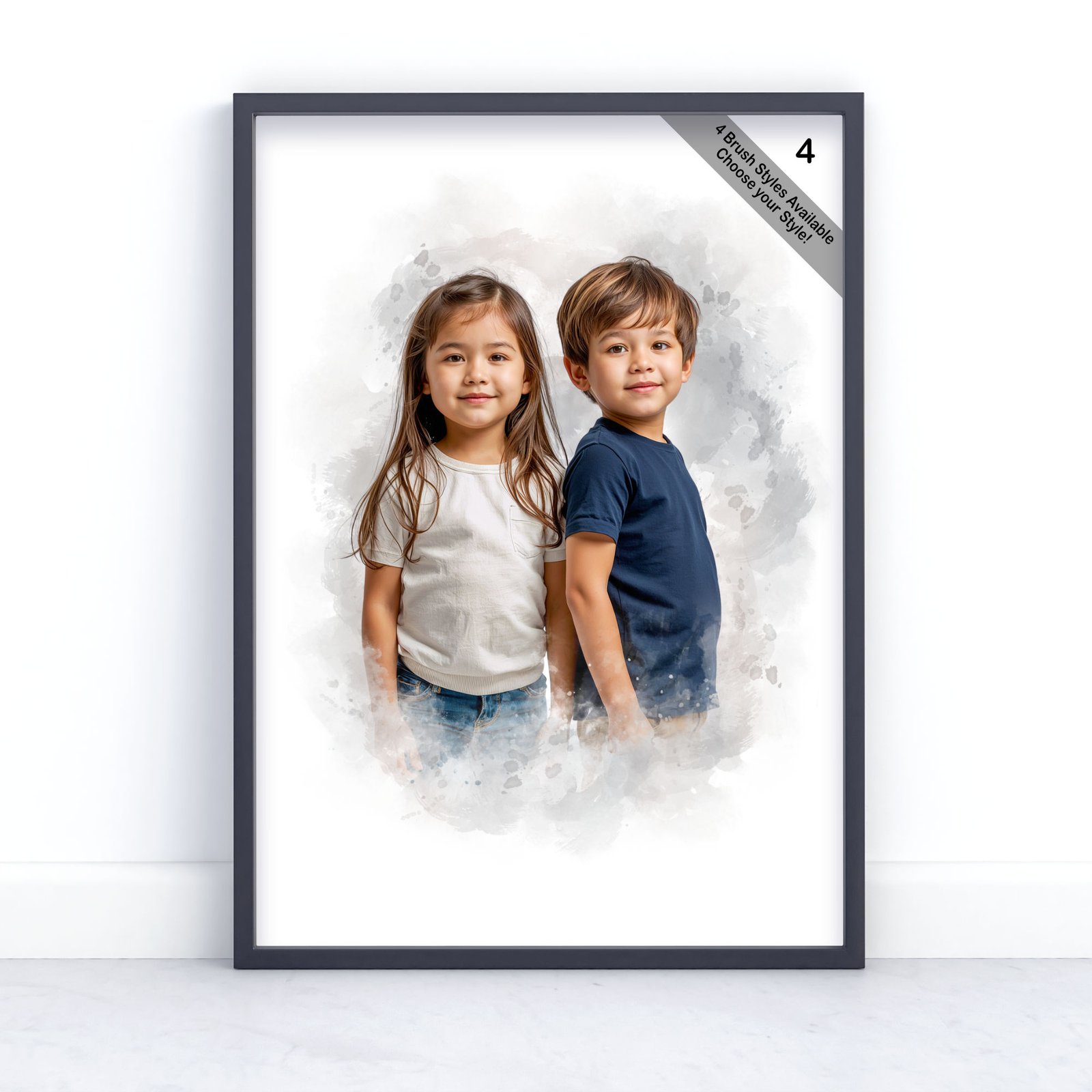 Children Portrait | Custom Watercolour Illustration from Photo | Design Set 3 6 square frame