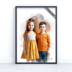 personalised kids portrait from photo in soft watercolour finish