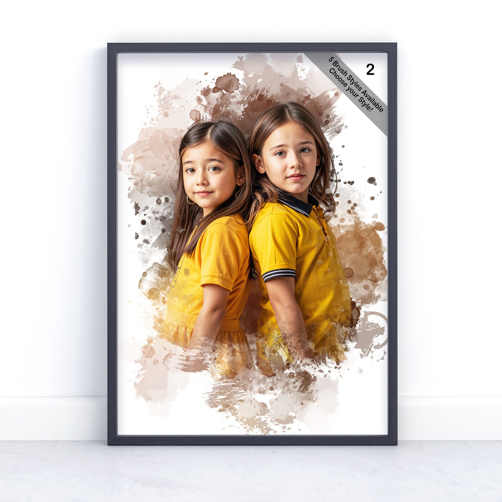 Children Portrait | Custom Watercolour Illustration from Photo | Design Set 5 4 square frame