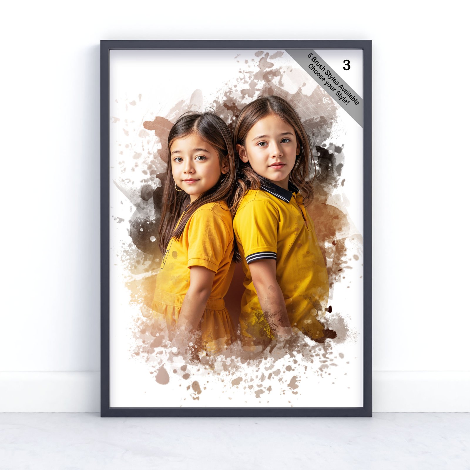 Children Portrait | Custom Watercolour Illustration from Photo | Design Set 5 5 square frame