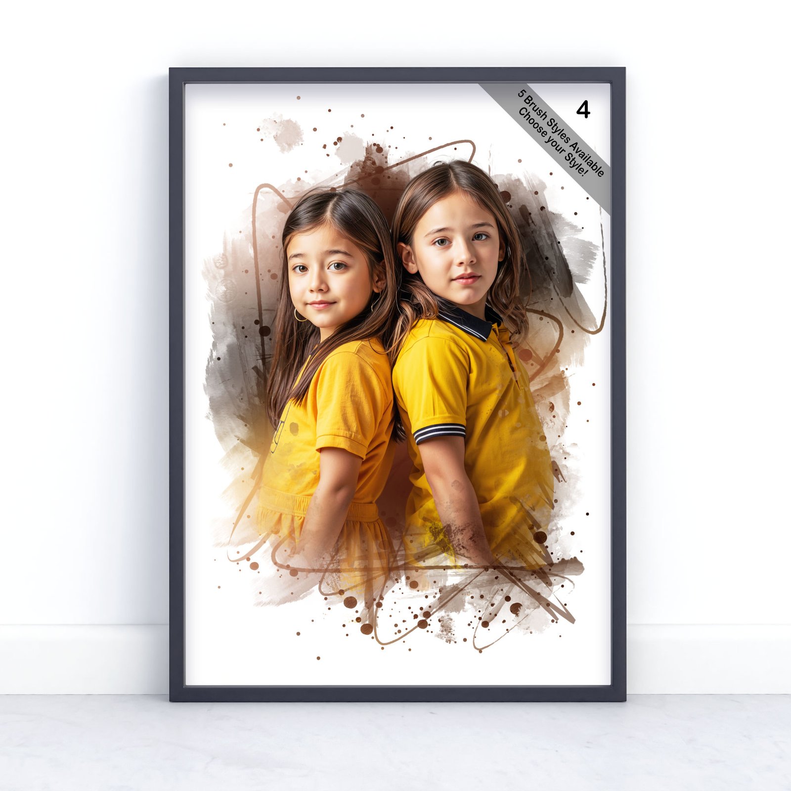 Children Portrait | Custom Watercolour Illustration from Photo | Design Set 5 6 square frame