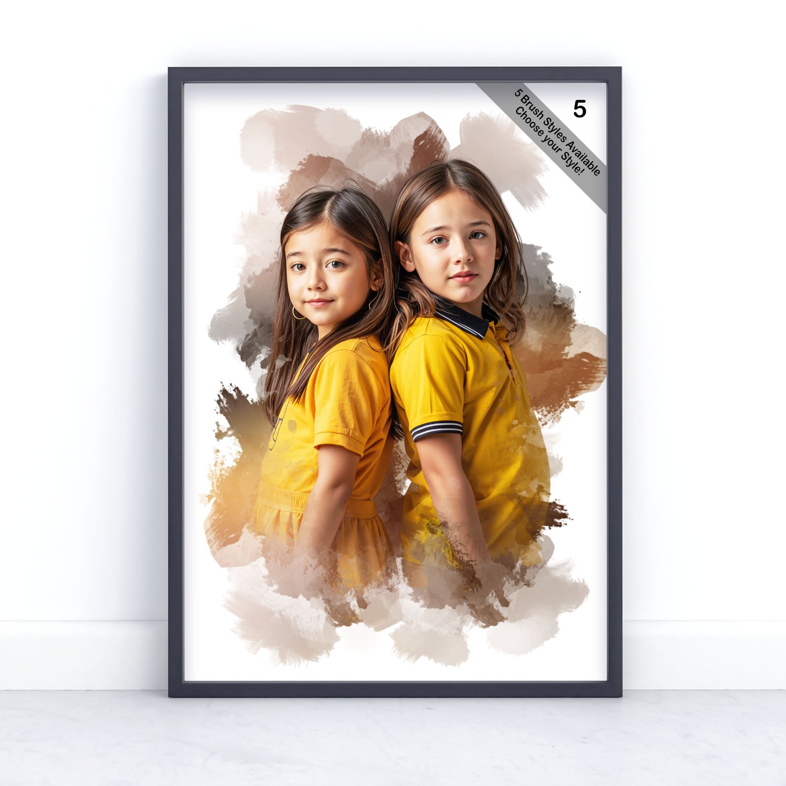Children Portrait | Custom Watercolour Illustration from Photo | Design Set 5 7 square frame