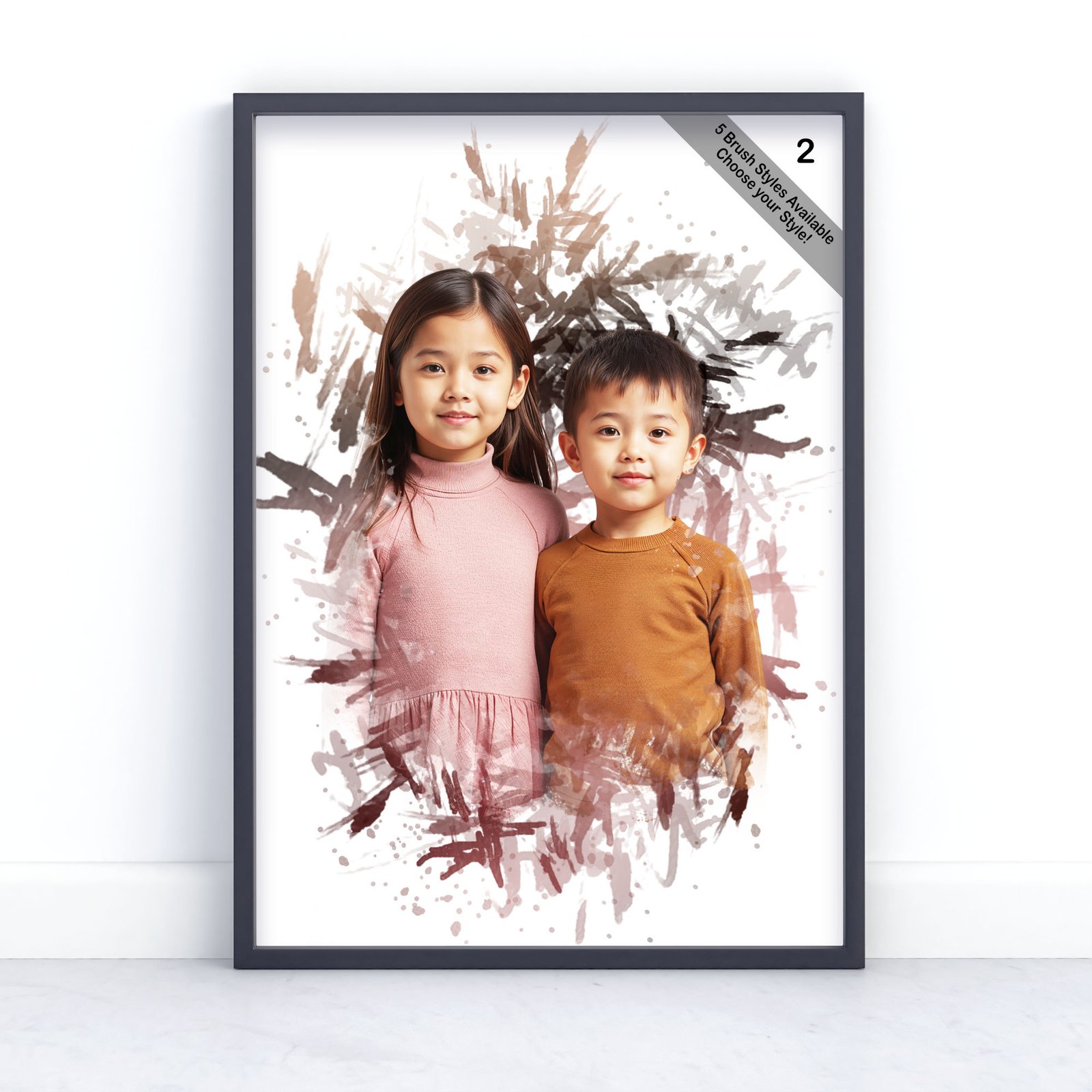 Children Portrait | Custom Watercolour Illustration from Photo | Design Set 7 4 square frame