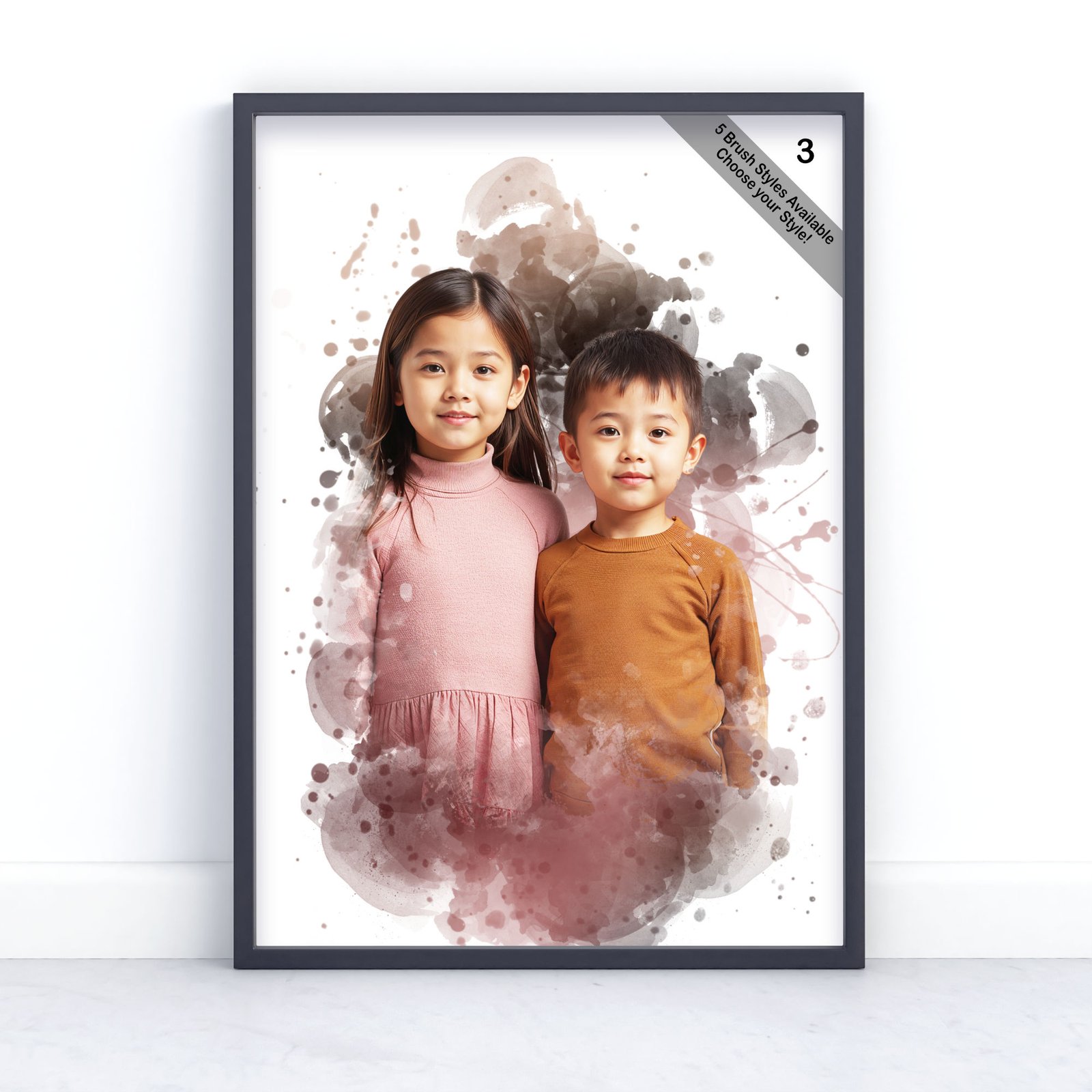 Children Portrait | Custom Watercolour Illustration from Photo | Design Set 7 5 square frame