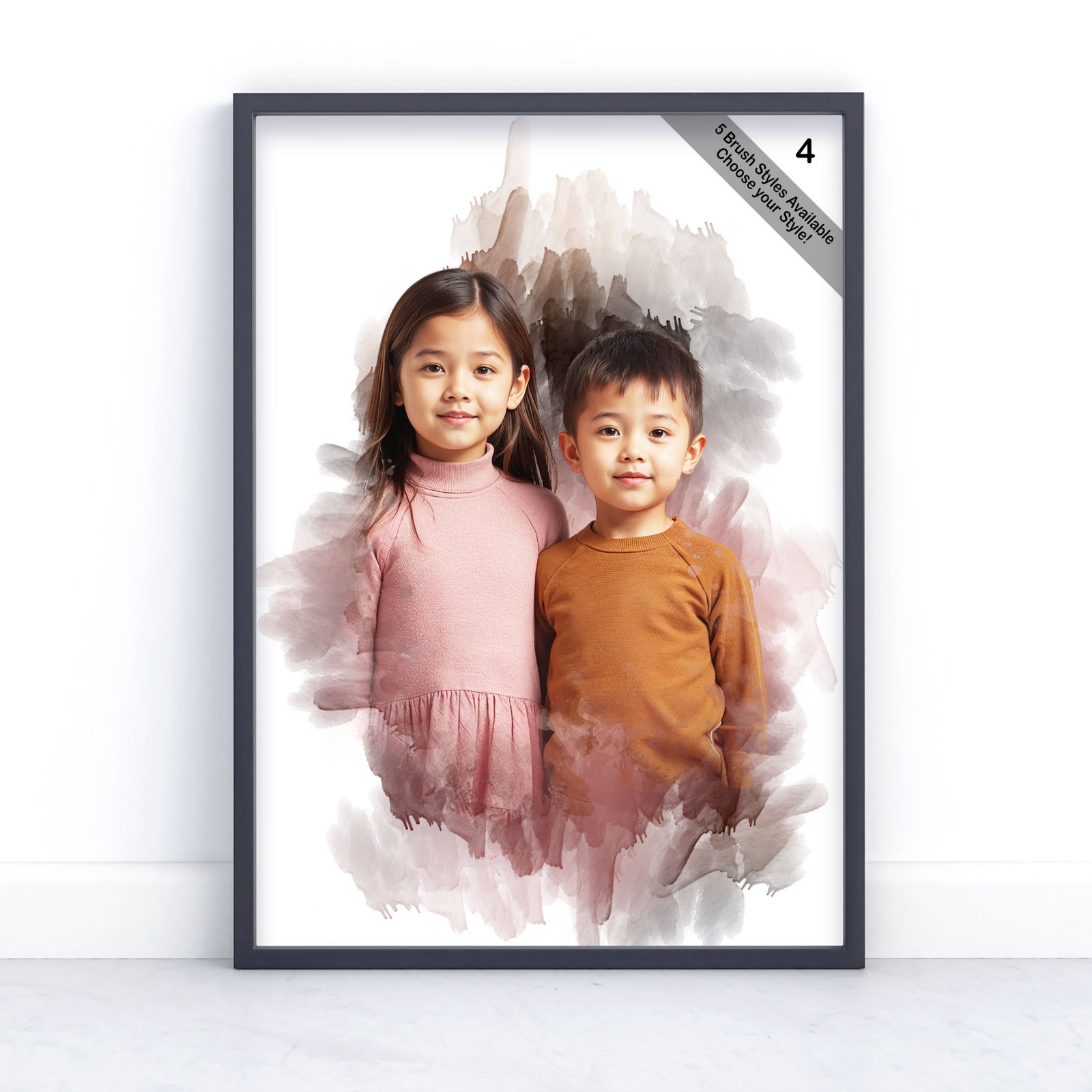 Children Portrait | Custom Watercolour Illustration from Photo | Design Set 7 6 square frame