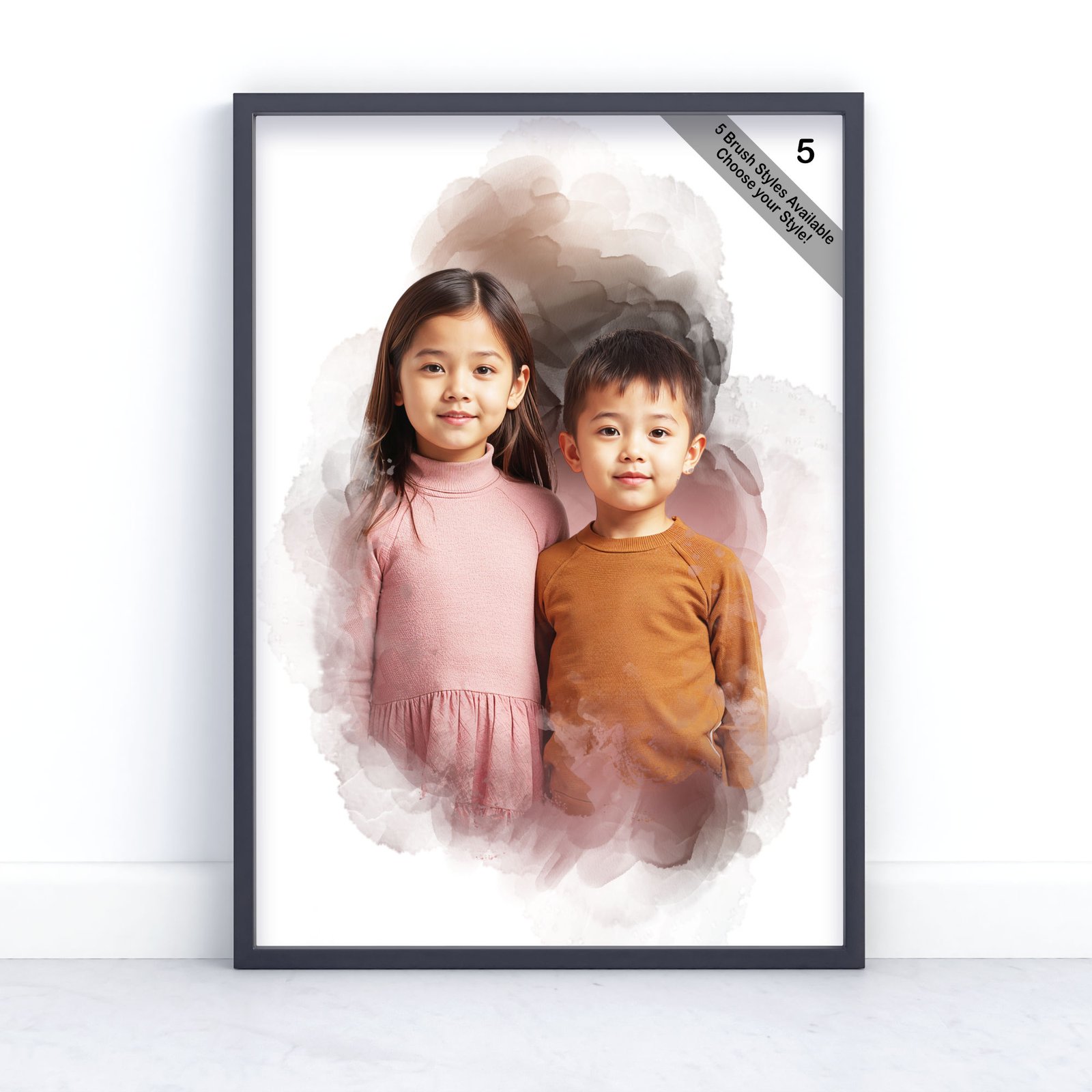 Children Portrait | Custom Watercolour Illustration from Photo | Design Set 7 7 square frame