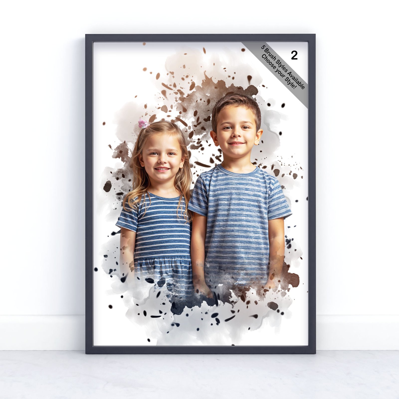 Children Portrait | Custom Watercolour Illustration from Photo | Design Set 8 4 square frame