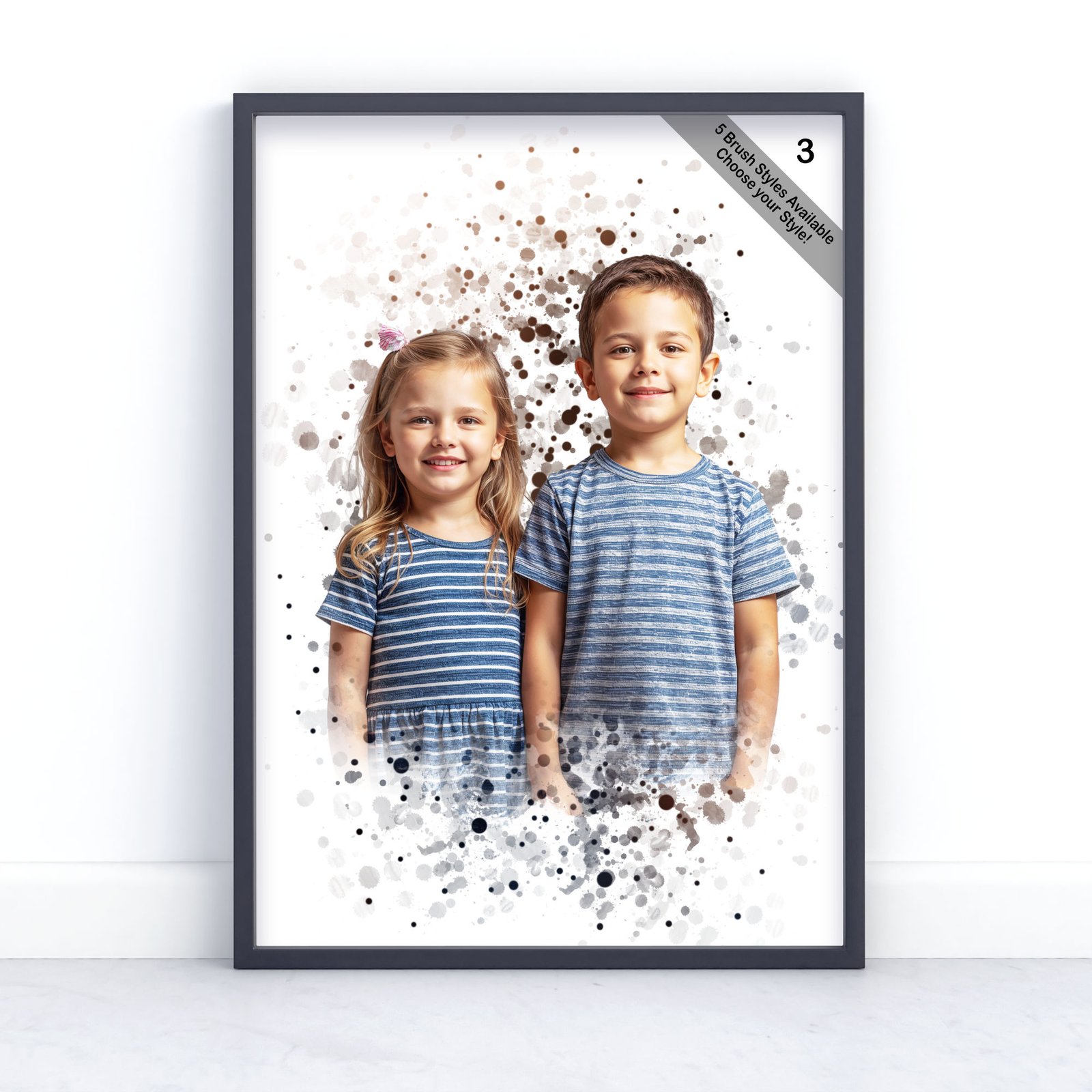 Children Portrait | Custom Watercolour Illustration from Photo | Design Set 8 5 square frame