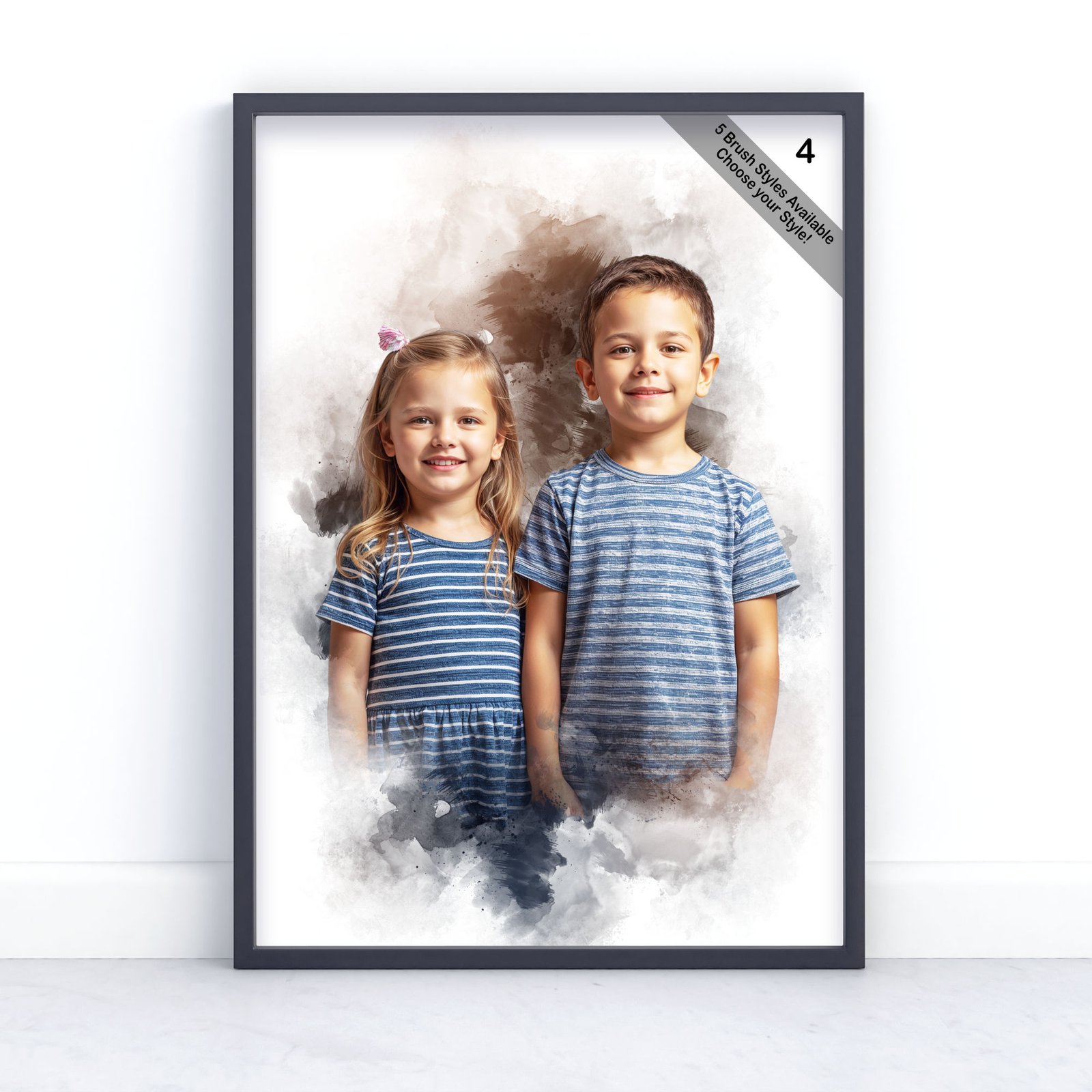 Children Portrait | Custom Watercolour Illustration from Photo | Design Set 8 6 square frame