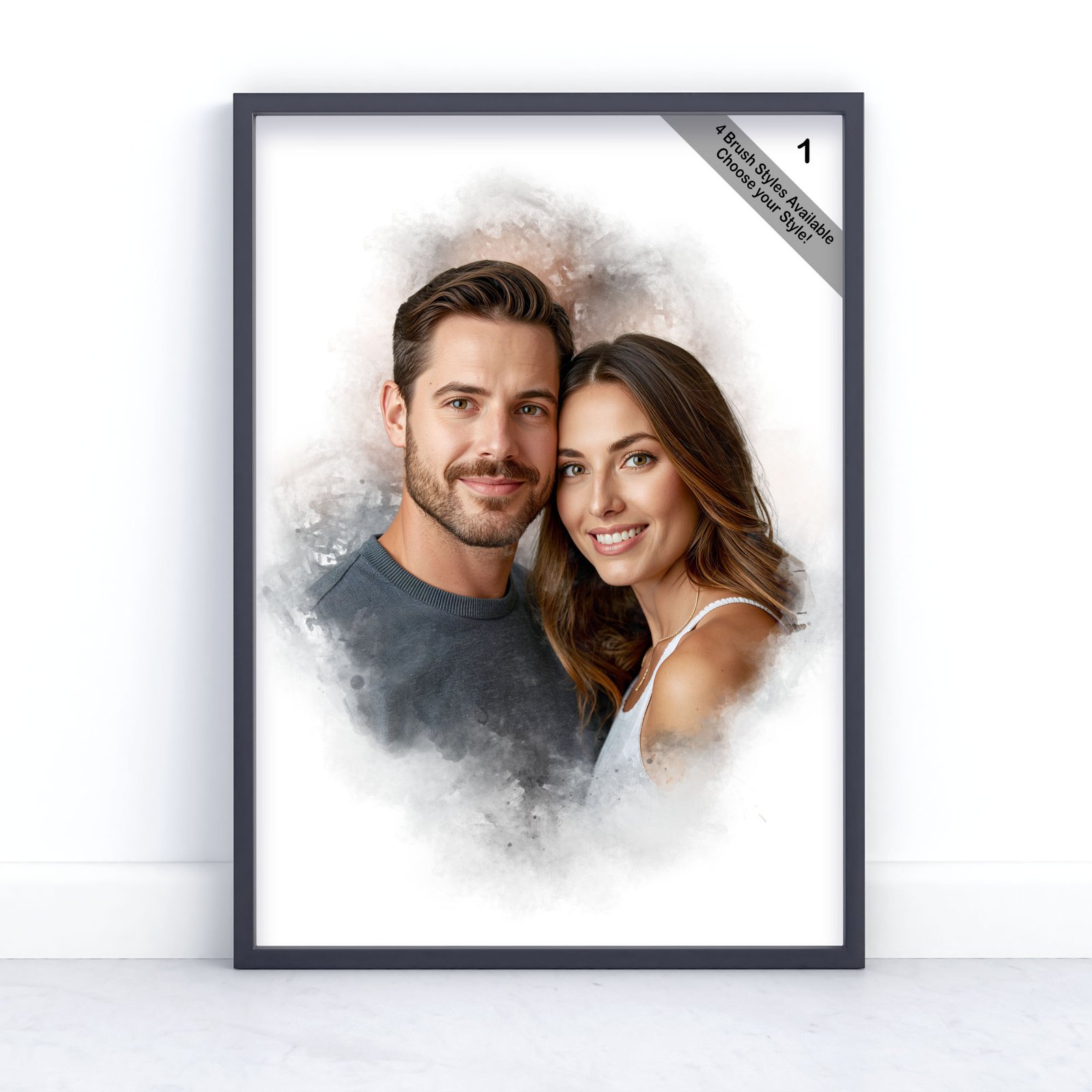 Custom Couple Portrait | Personalised Watercolour Artwork from Photo | Design Set 1 3 square frame
