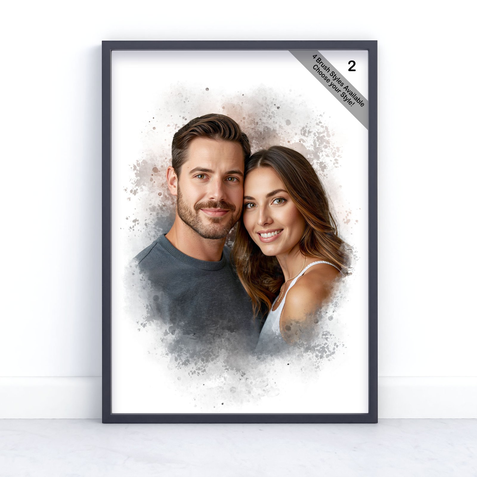 Custom Couple Portrait | Personalised Watercolour Artwork from Photo | Design Set 1 4 square frame