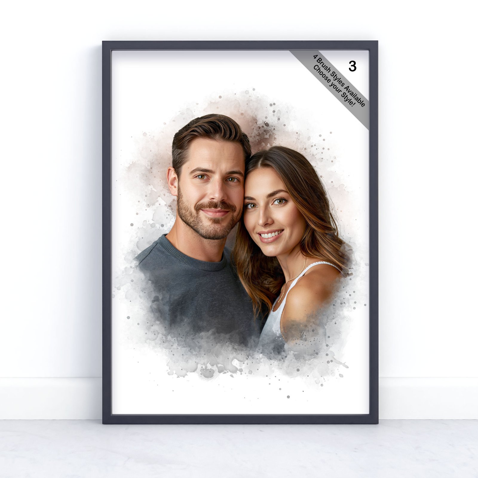 Custom Couple Portrait | Personalised Watercolour Artwork from Photo | Design Set 1 5 square frame