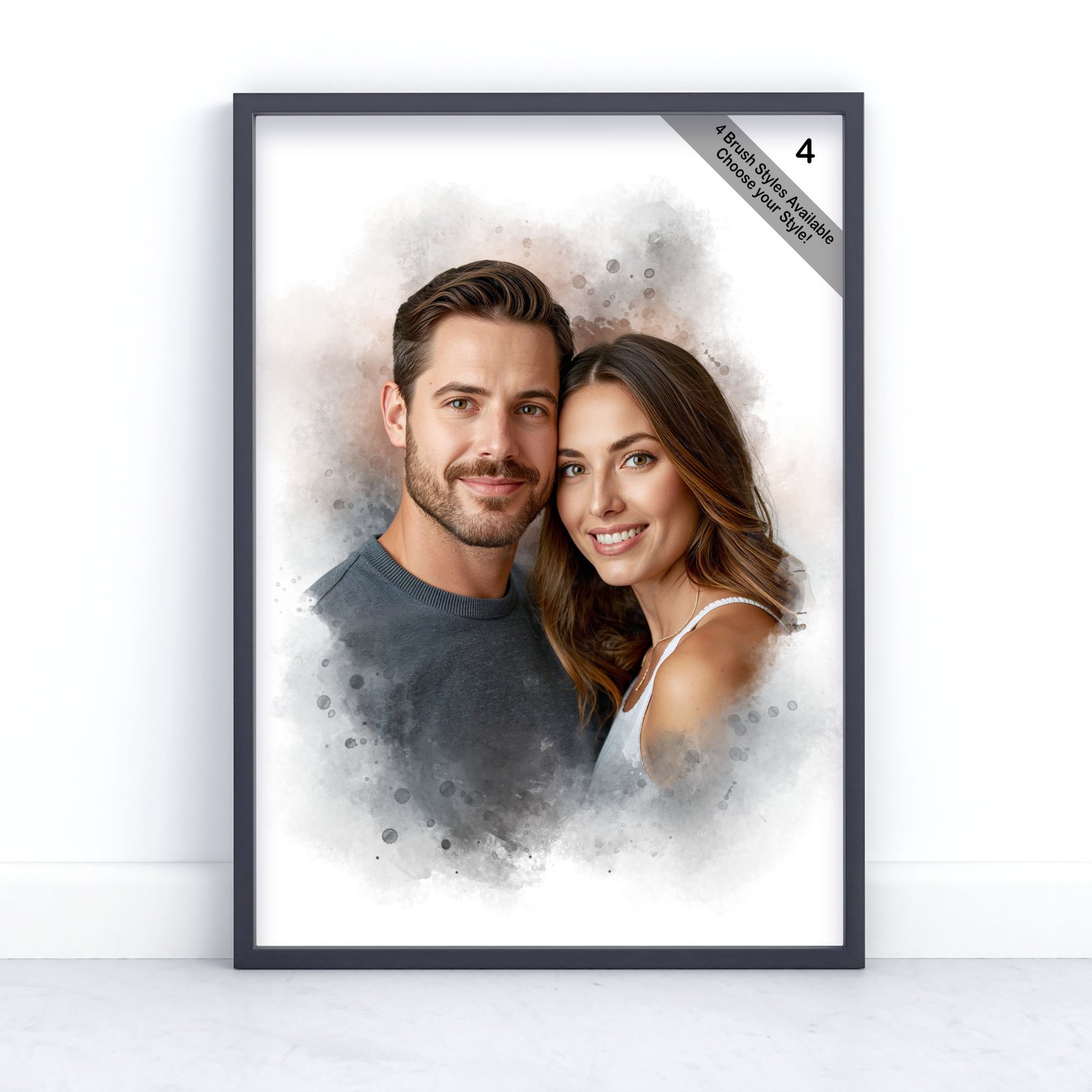 Custom Couple Portrait | Personalised Watercolour Artwork from Photo | Design Set 1 6 square frame