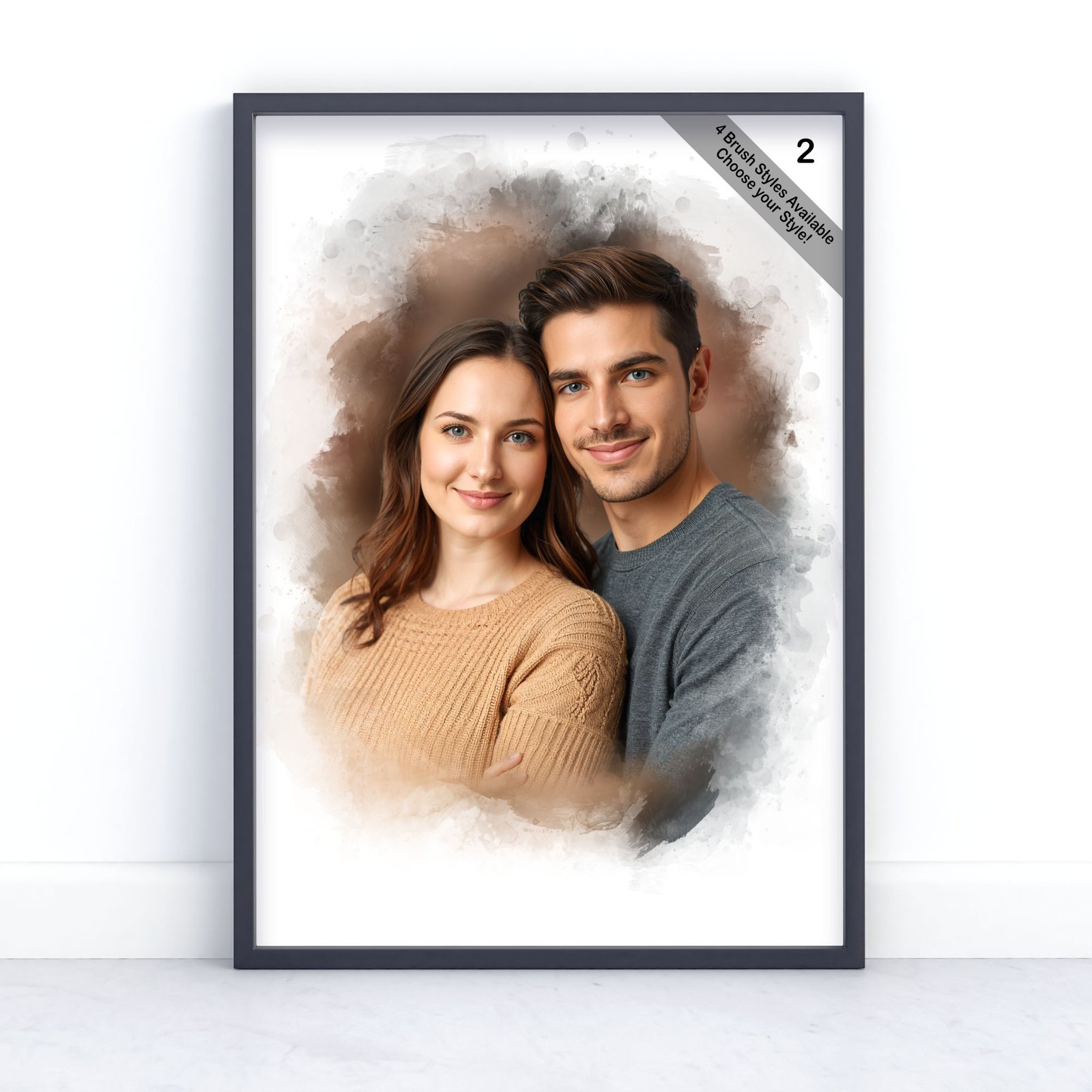 Custom Couple Portrait | Personalised Watercolour Artwork from Photo | Design Set 2 4 square frame