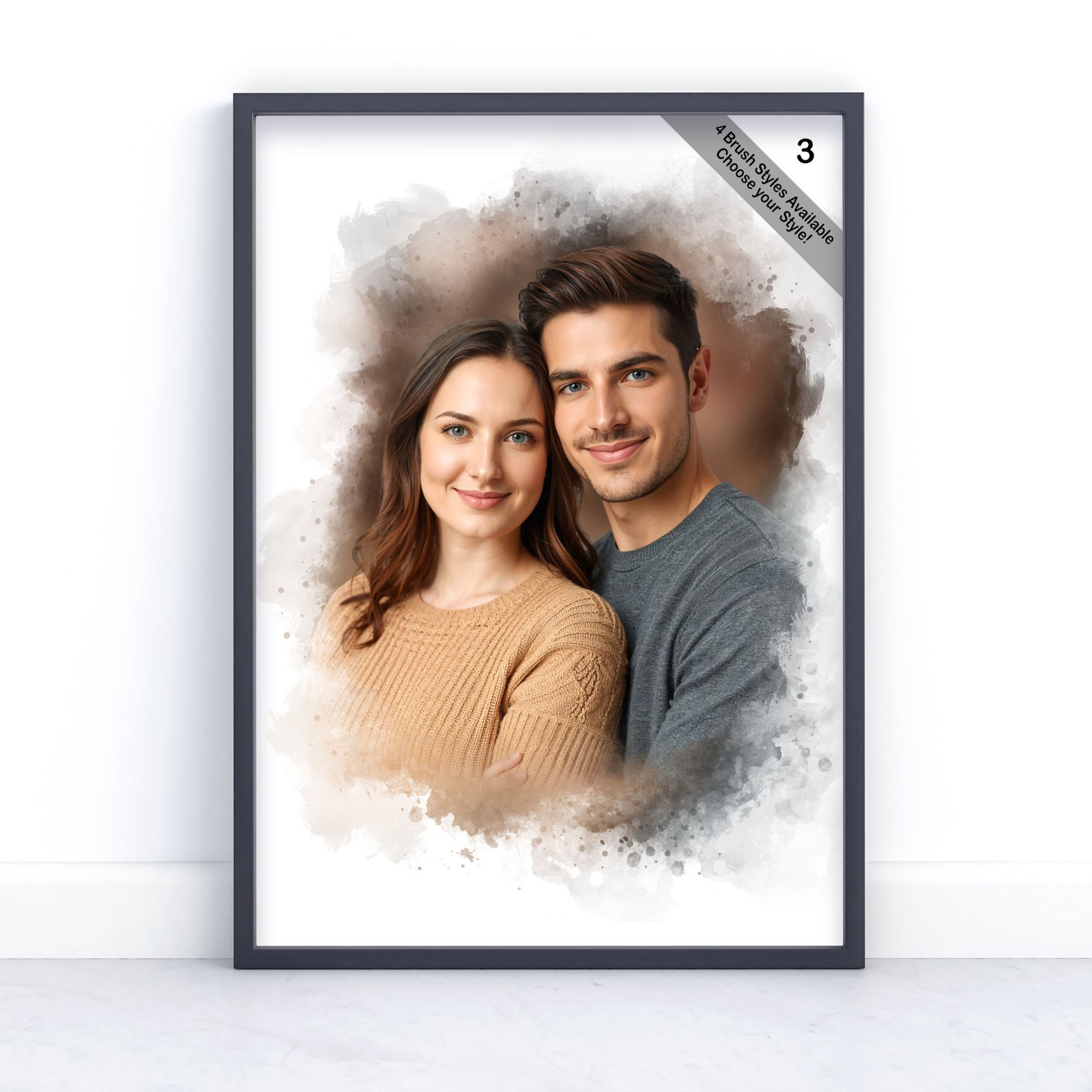 Custom Couple Portrait | Personalised Watercolour Artwork from Photo | Design Set 2 5 square frame