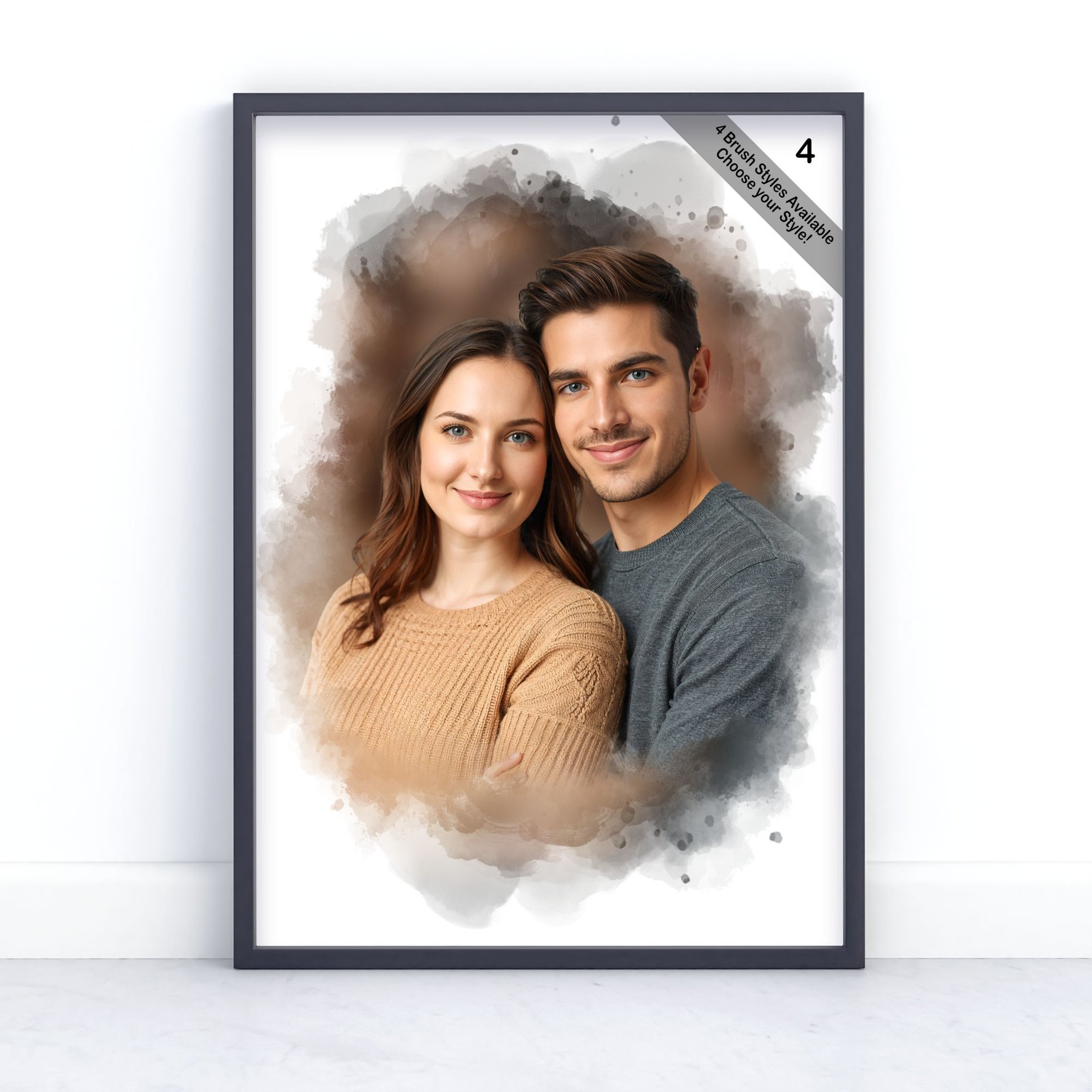 Custom Couple Portrait | Personalised Watercolour Artwork from Photo | Design Set 2 6 square frame