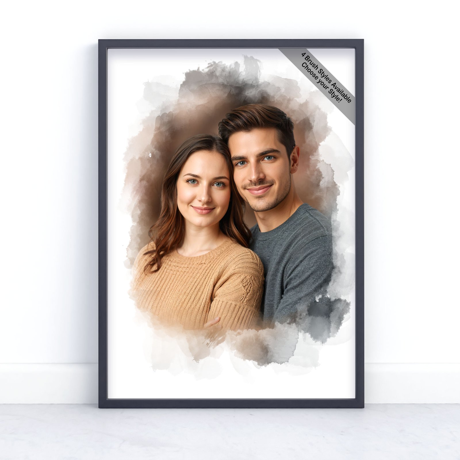 Custom Couple Portrait | Personalised Watercolour Artwork from Photo | Design Set 2 1 square frame