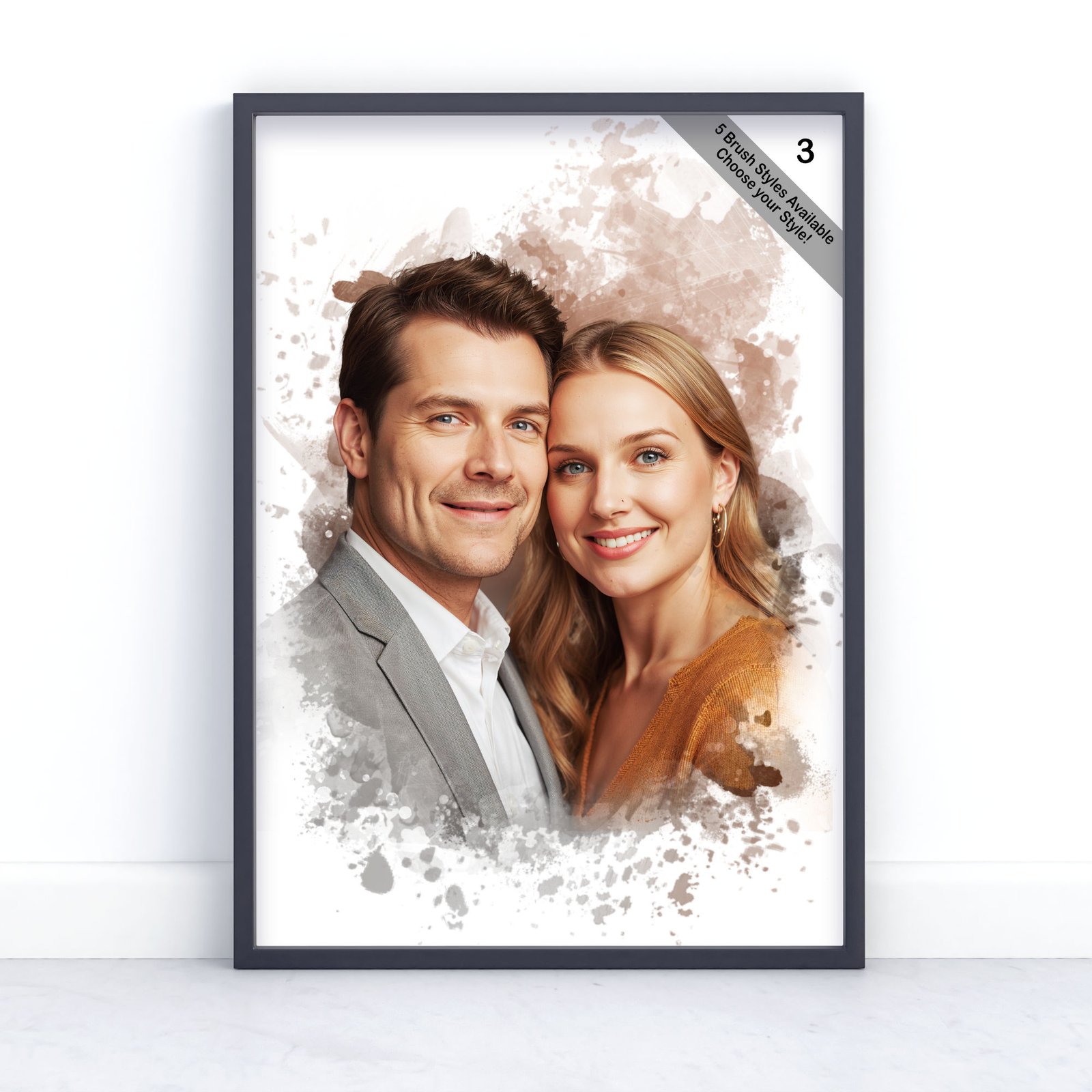 Custom Couple Portrait | Personalised Watercolour Artwork from Photo | Design Set 5 5 square frame