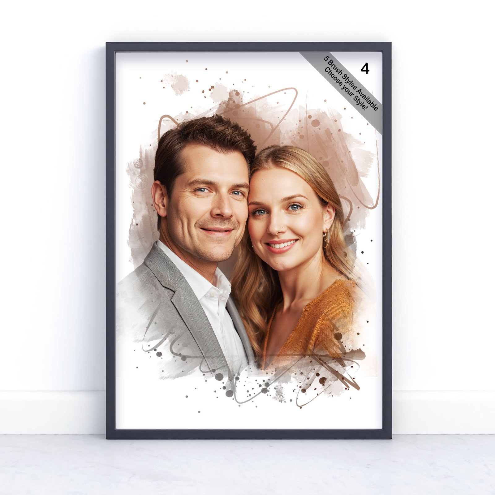 Custom Couple Portrait | Personalised Watercolour Artwork from Photo | Design Set 5 6 square frame
