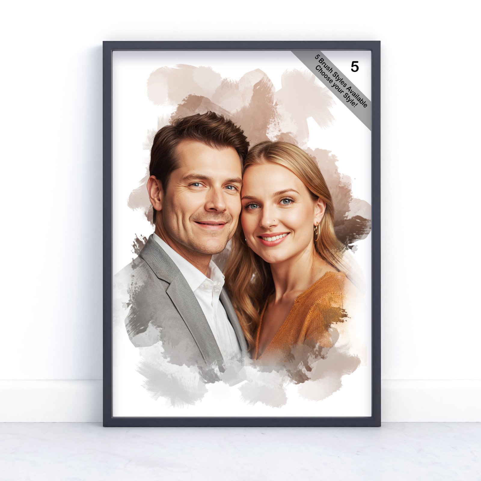 Custom Couple Portrait | Personalised Watercolour Artwork from Photo | Design Set 5 7 square frame