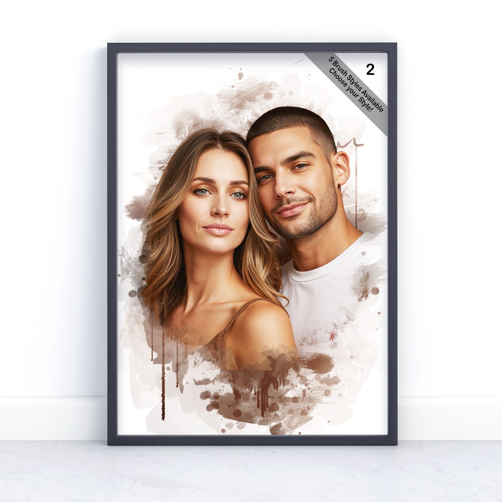 Custom Couple Portrait | Personalised Watercolour Artwork from Photo | Design Set 6 4 square frame