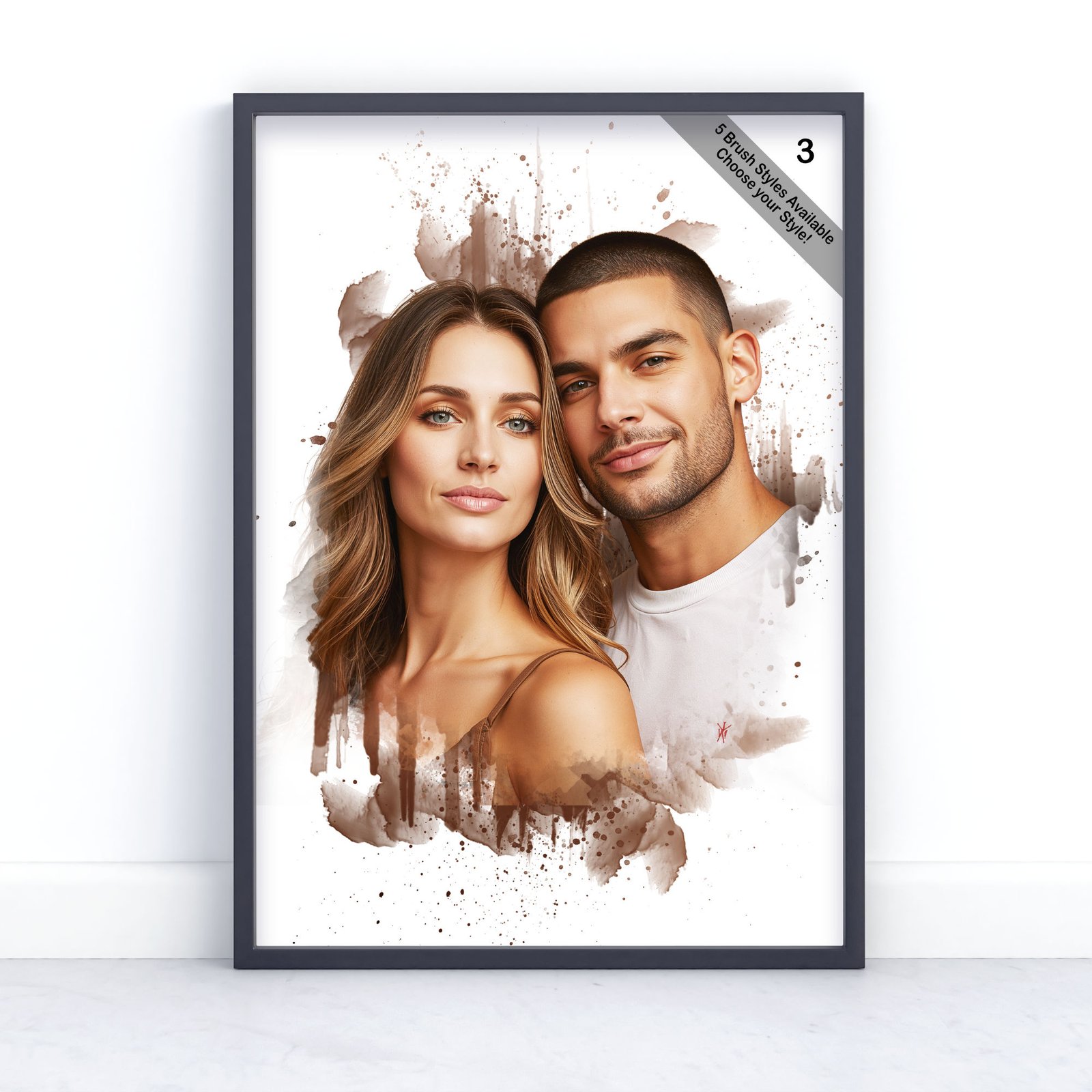 Custom Couple Portrait | Personalised Watercolour Artwork from Photo | Design Set 6 5 square frame