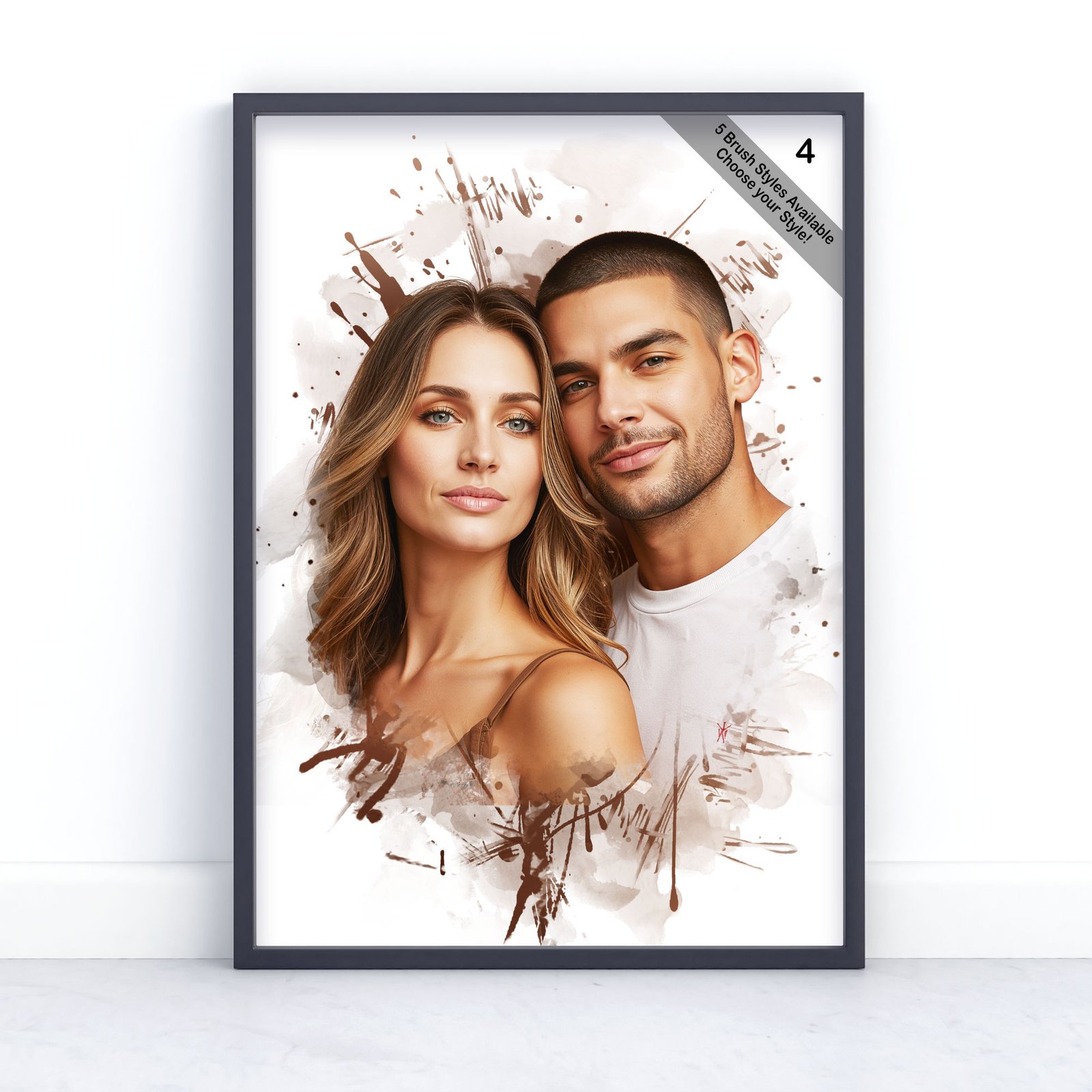 Custom Couple Portrait | Personalised Watercolour Artwork from Photo | Design Set 6 6 square frame
