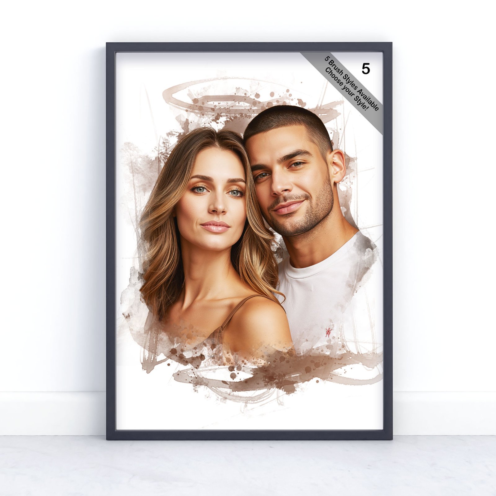 Custom Couple Portrait | Personalised Watercolour Artwork from Photo | Design Set 6 7 square frame