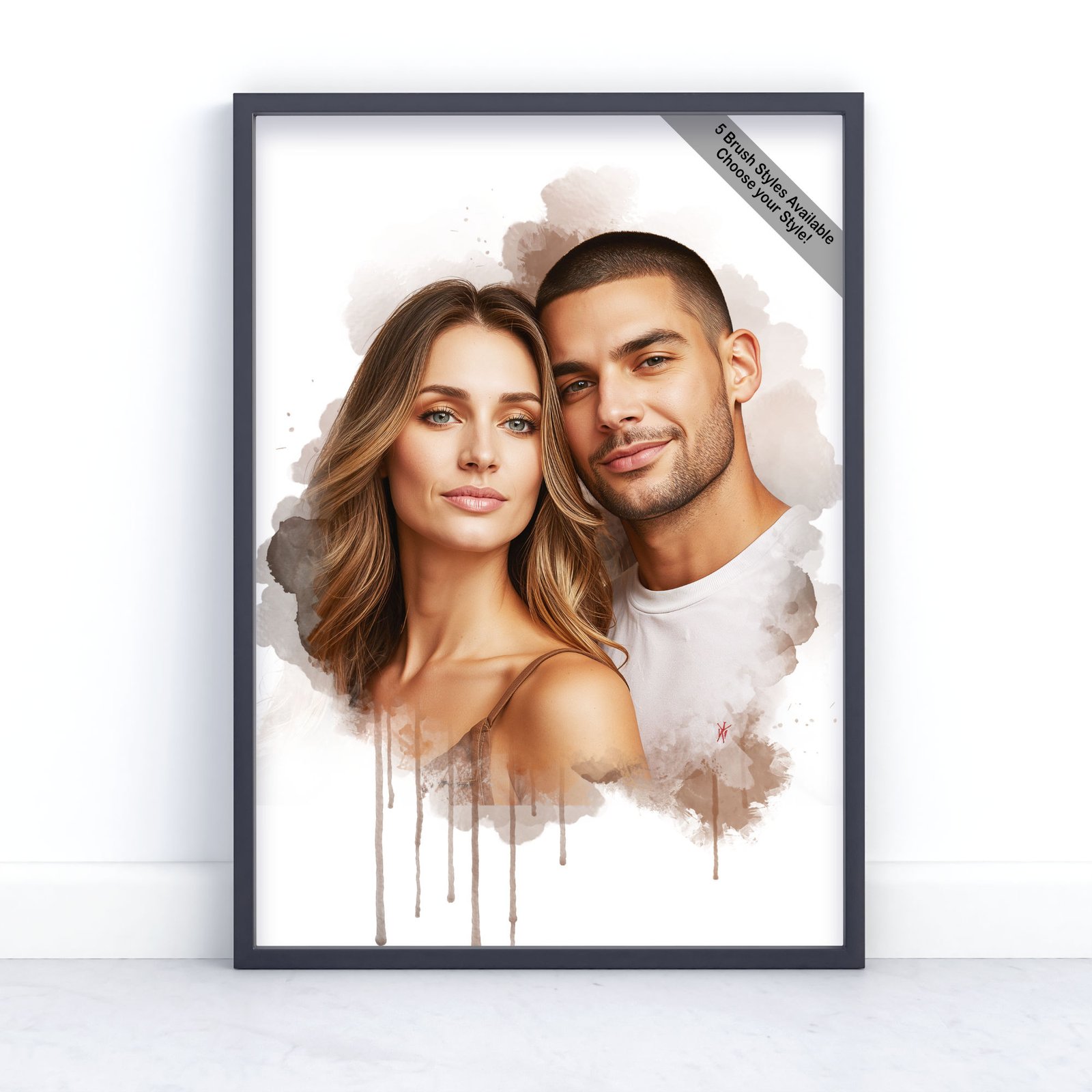 Custom Couple Portrait | Personalised Watercolour Artwork from Photo | Design Set 6 1 square frame