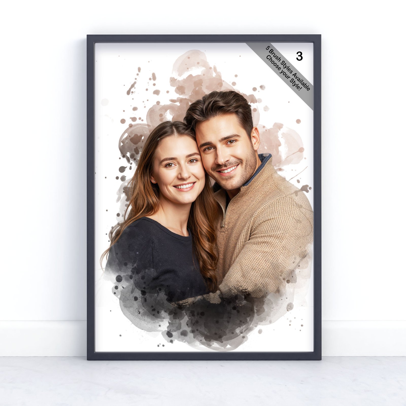 Custom Couple Portrait | Personalised Watercolour Artwork from Photo | Design Set 7 5 square frame