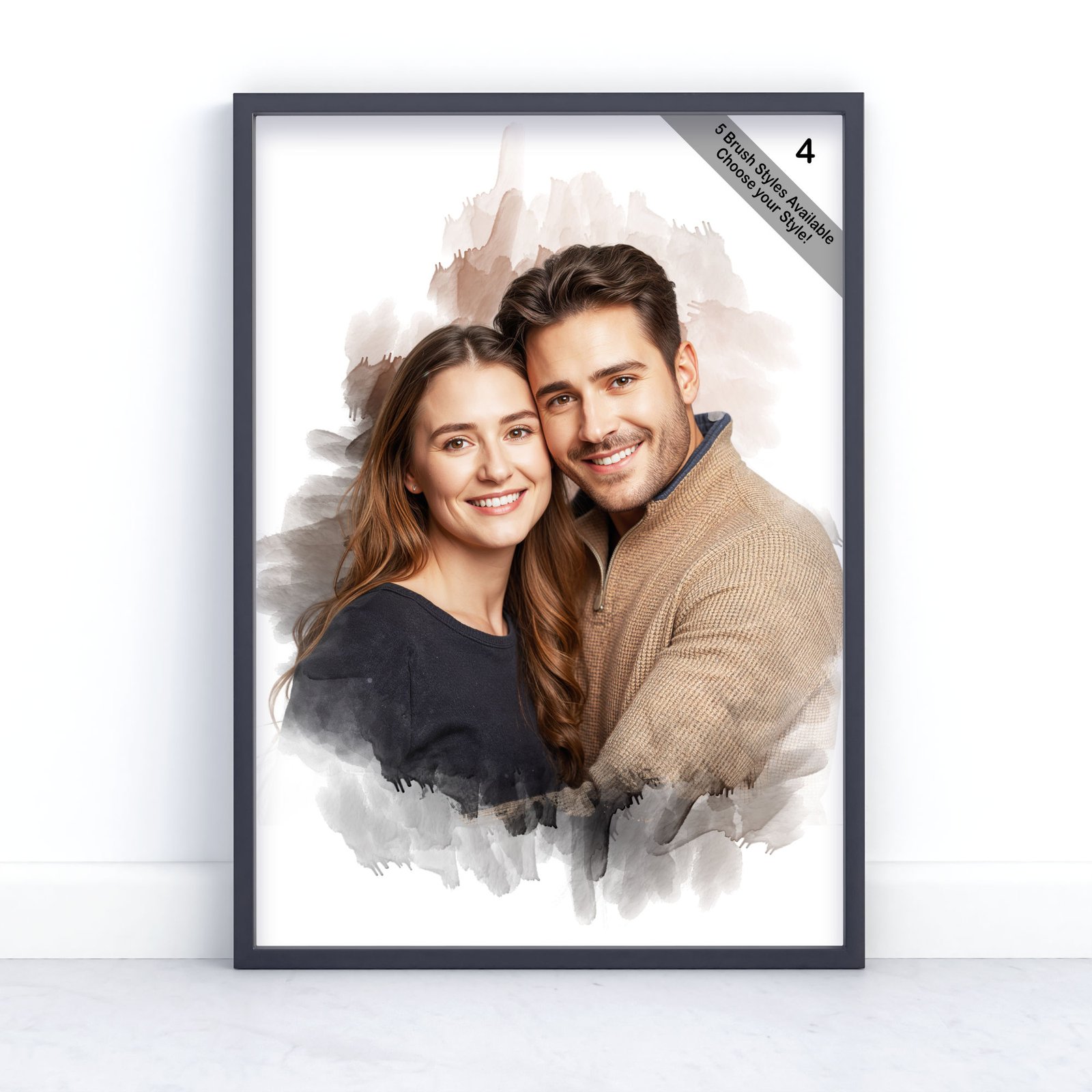 Custom Couple Portrait | Personalised Watercolour Artwork from Photo | Design Set 7 6 square frame