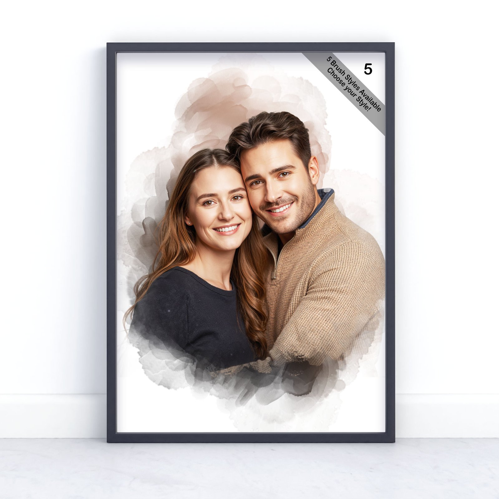 Custom Couple Portrait | Personalised Watercolour Artwork from Photo | Design Set 7 7 square frame