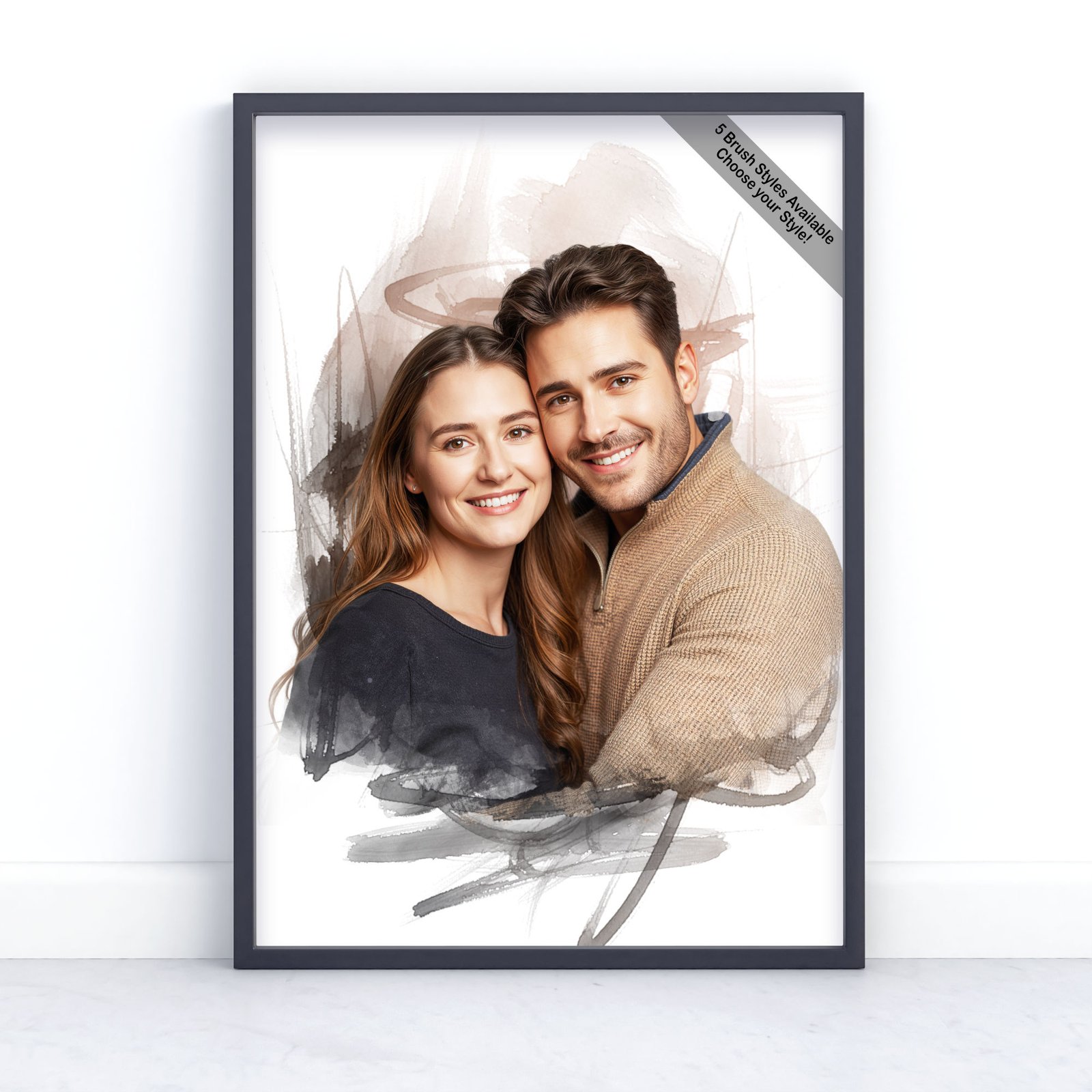 Custom Couple Portrait | Personalised Watercolour Artwork from Photo | Design Set 7 1 square frame