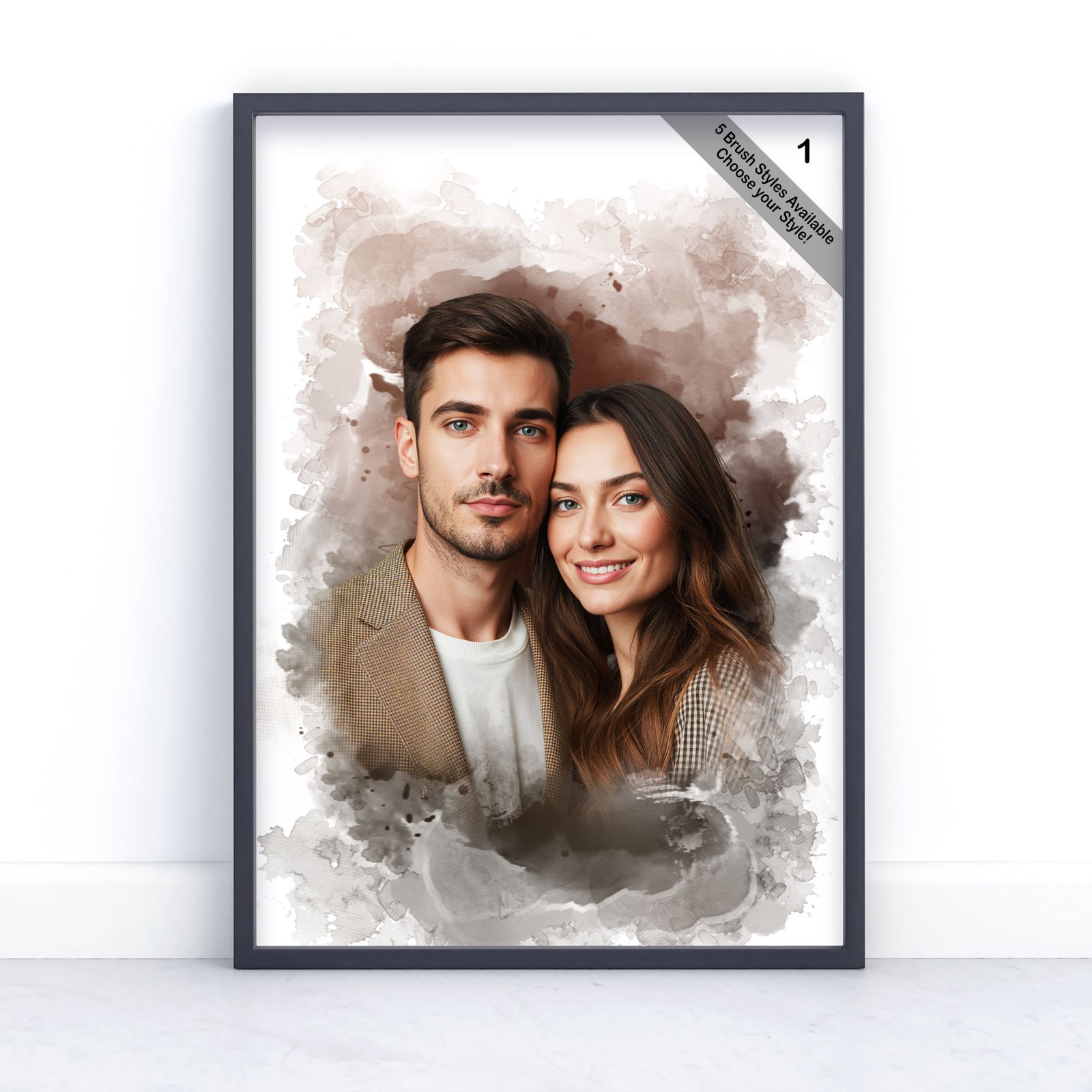 Custom Couple Portrait | Personalised Watercolour Artwork from Photo | Design Set 8 3 square frame
