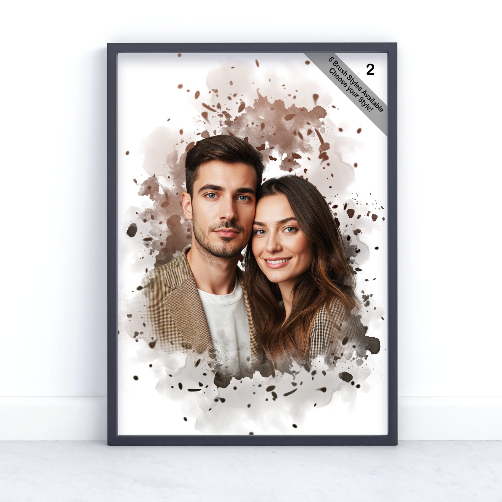 Custom Couple Portrait | Personalised Watercolour Artwork from Photo | Design Set 8 4 square frame