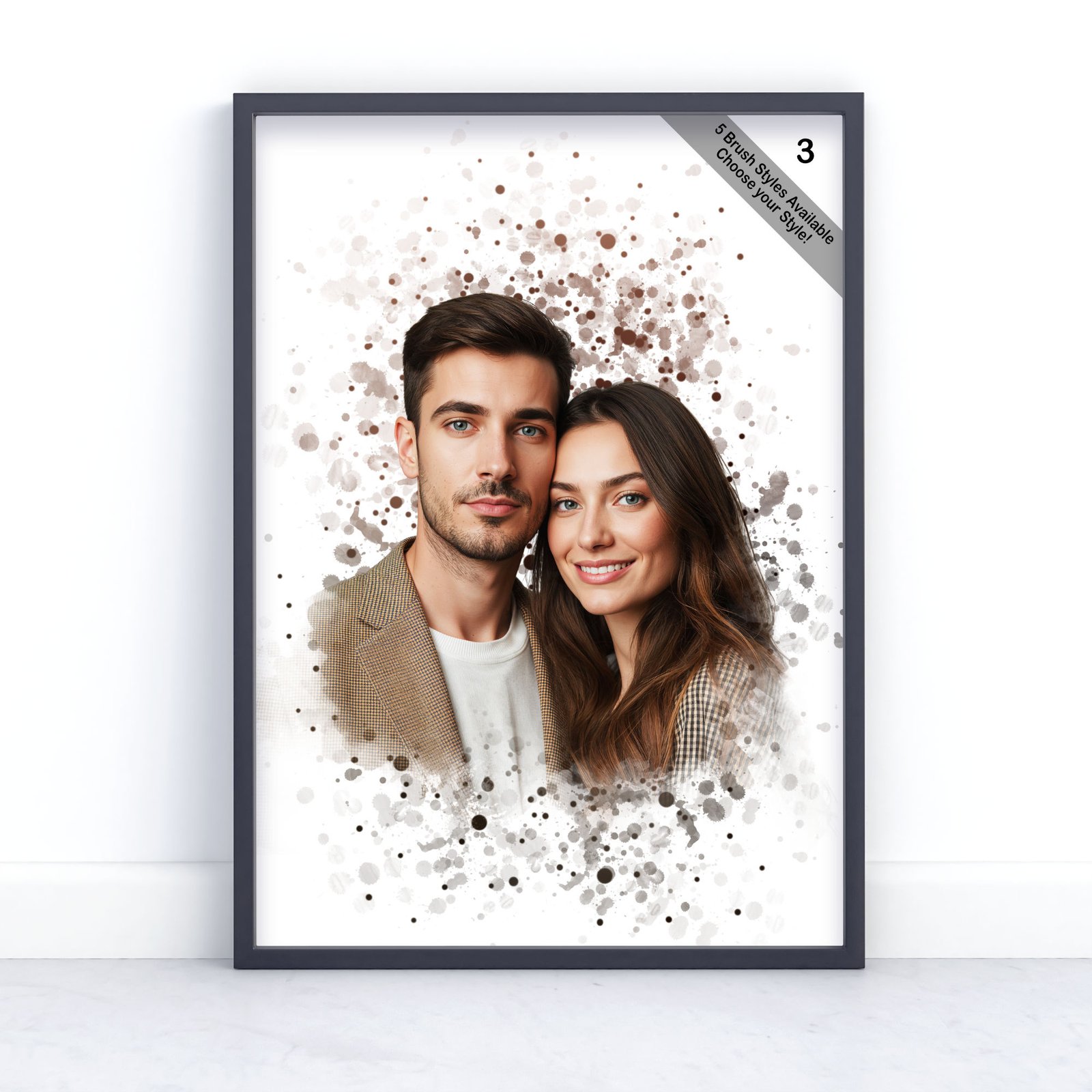 Custom Couple Portrait | Personalised Watercolour Artwork from Photo | Design Set 8 5 square frame