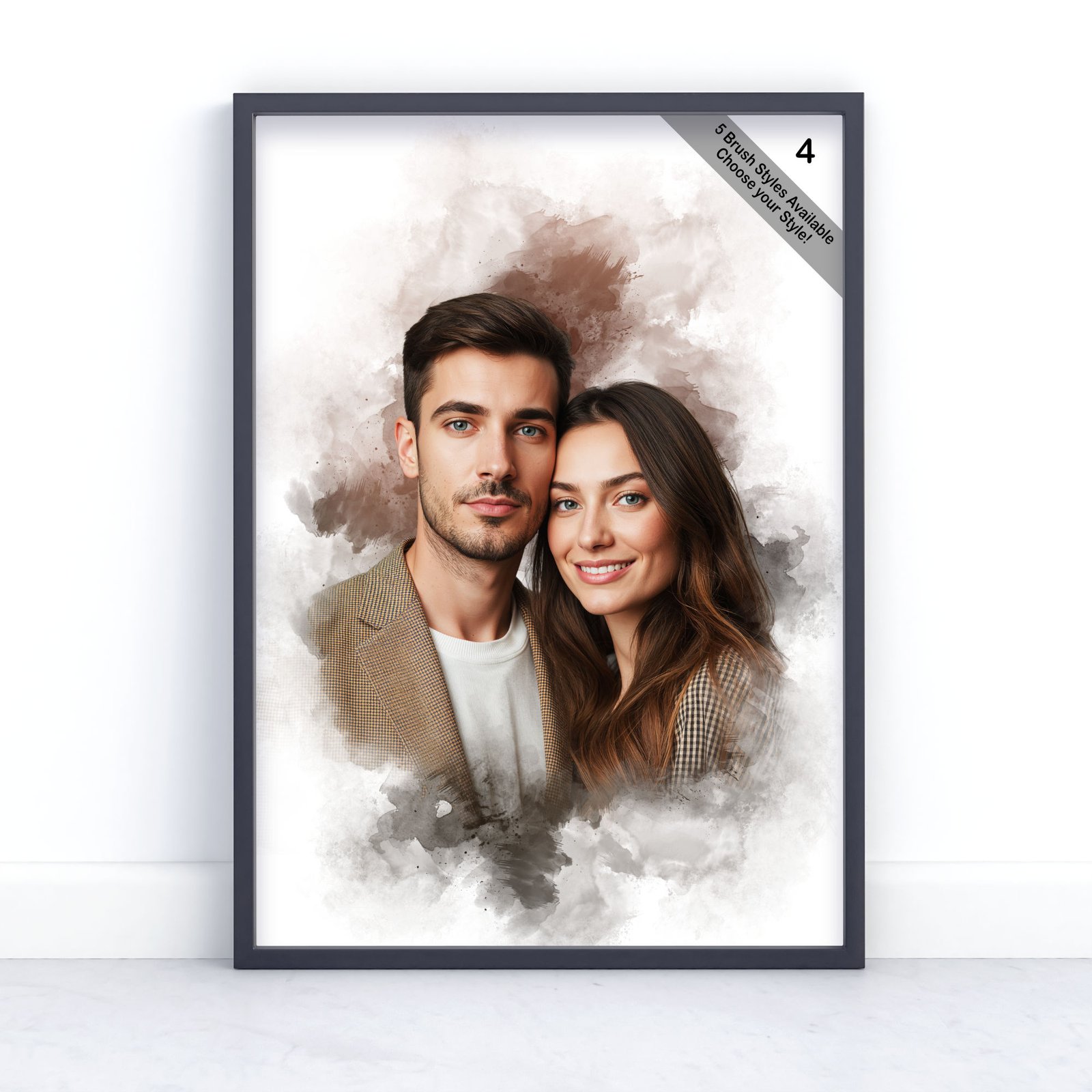 Custom Couple Portrait | Personalised Watercolour Artwork from Photo | Design Set 8 6 square frame