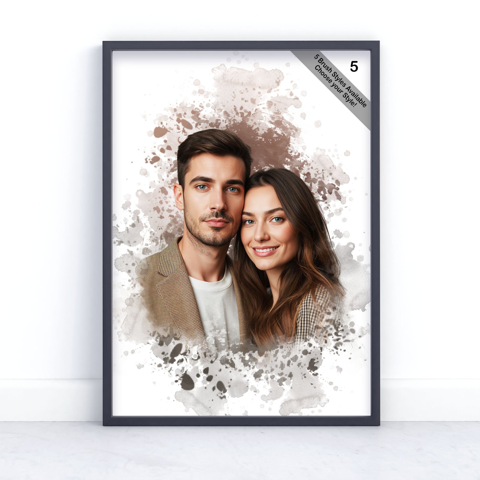 Custom Couple Portrait | Personalised Watercolour Artwork from Photo | Design Set 8 7 square frame