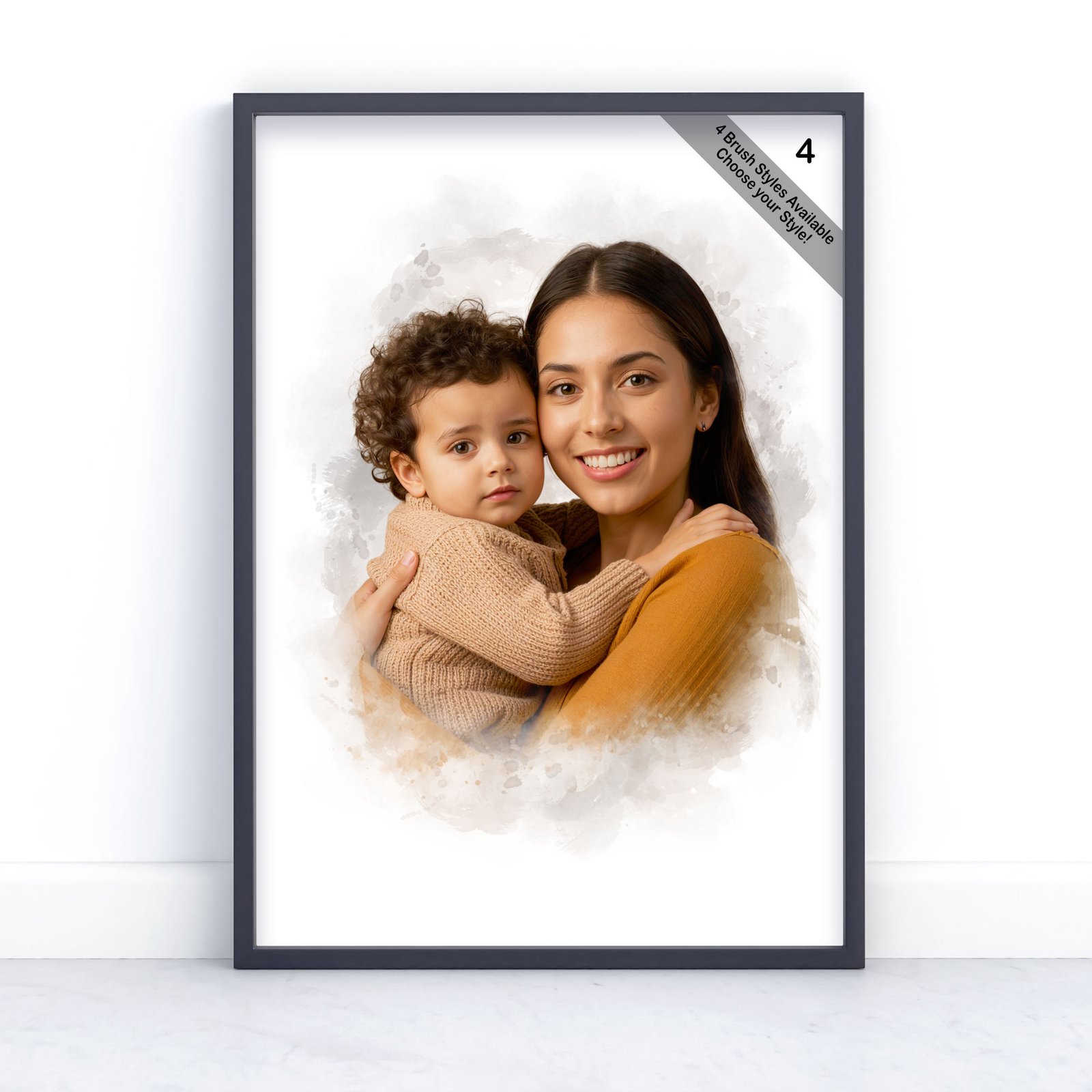 Mother and Child Portrait | Custom Watercolour from Photo | Design Set 3 6 square frame